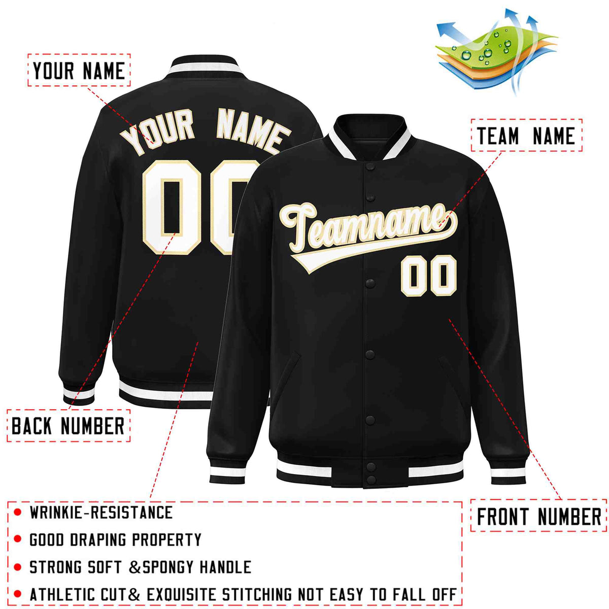 Custom White Black-Gray Classic Style Varsity Full-Snap Letterman Jacket | KXKSHOP
