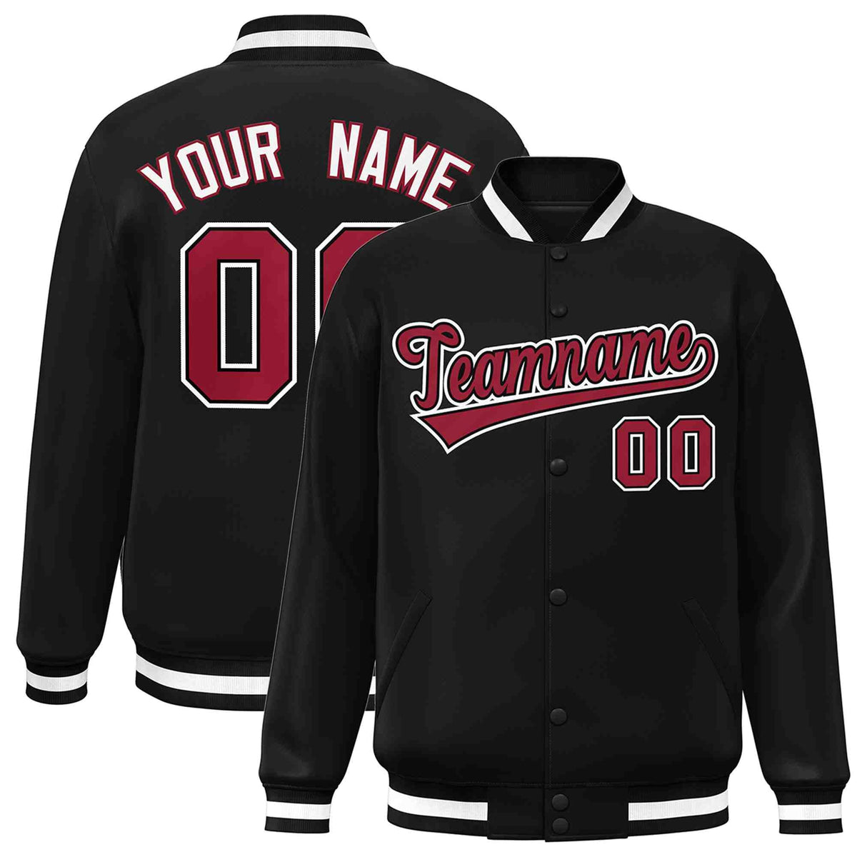 Custom Black Crimson-Black Classic Style Varsity Full-Snap Letterman Jacket | KXKSHOP