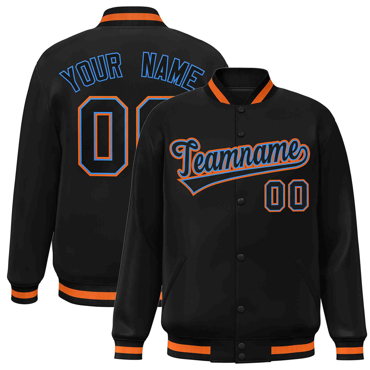 Custom Black Black-Powder Blue Classic Style Varsity Full-Snap Letterman Jacket | KXKSHOP