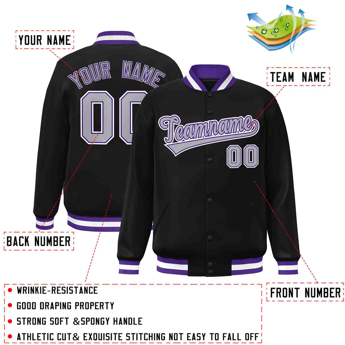 Custom White Black-Gray Classic Style Varsity Full-Snap Letterman Jacket | KXKSHOP