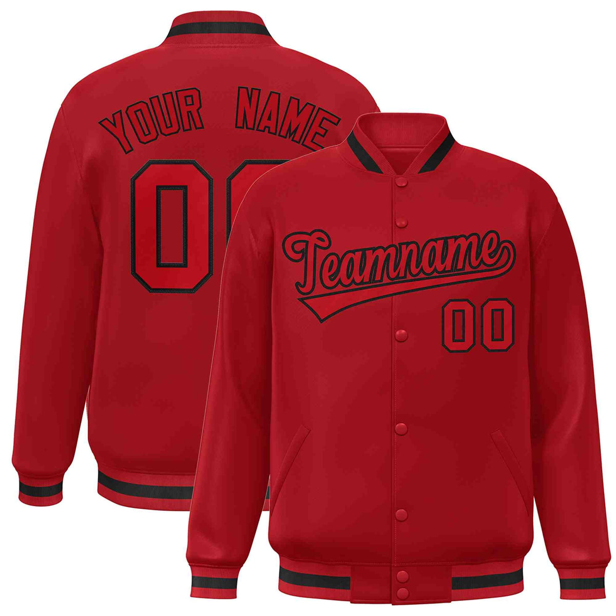 Custom Red Red-Black Classic Style Varsity Full-Snap Letterman Jacket | KXKSHOP