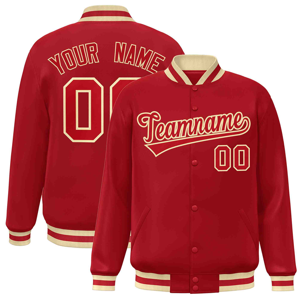 Custom Red Red-Khaki Classic Style Varsity Full-Snap Letterman Jacket | KXKSHOP