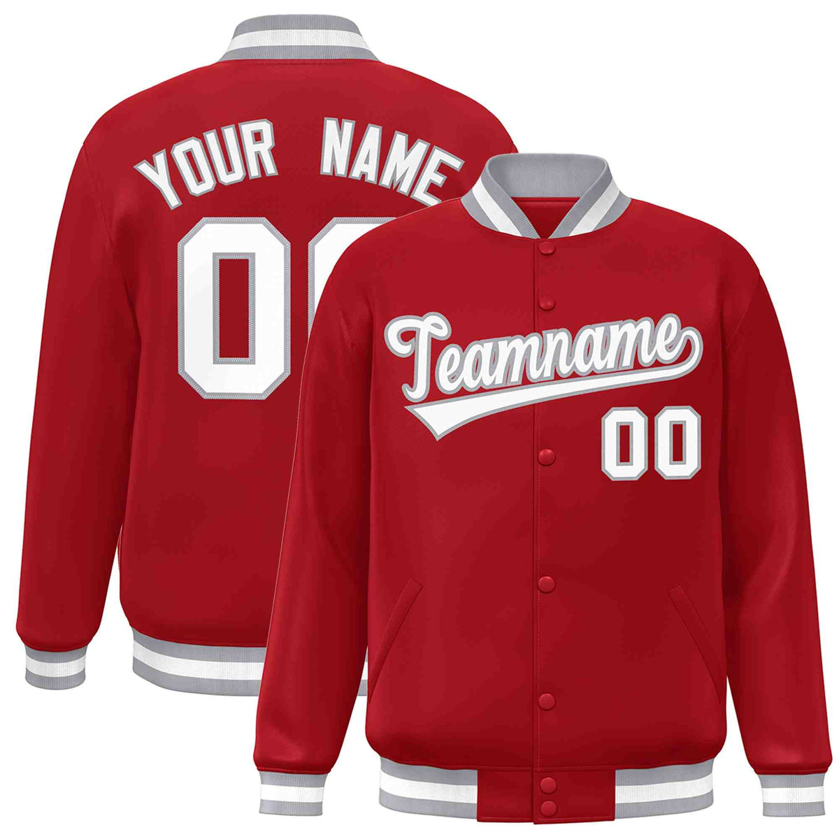 Custom Red White-Gray Classic Style Varsity Full-Snap Letterman Jacket | KXKSHOP