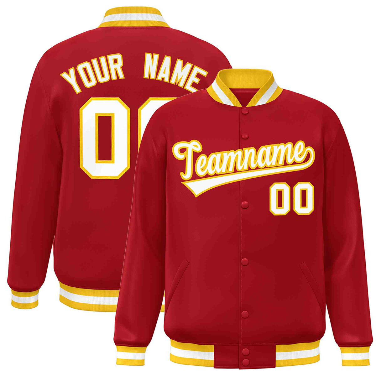 Custom Red White-Gold Classic Style Varsity Full-Snap Letterman Jacket | KXKSHOP