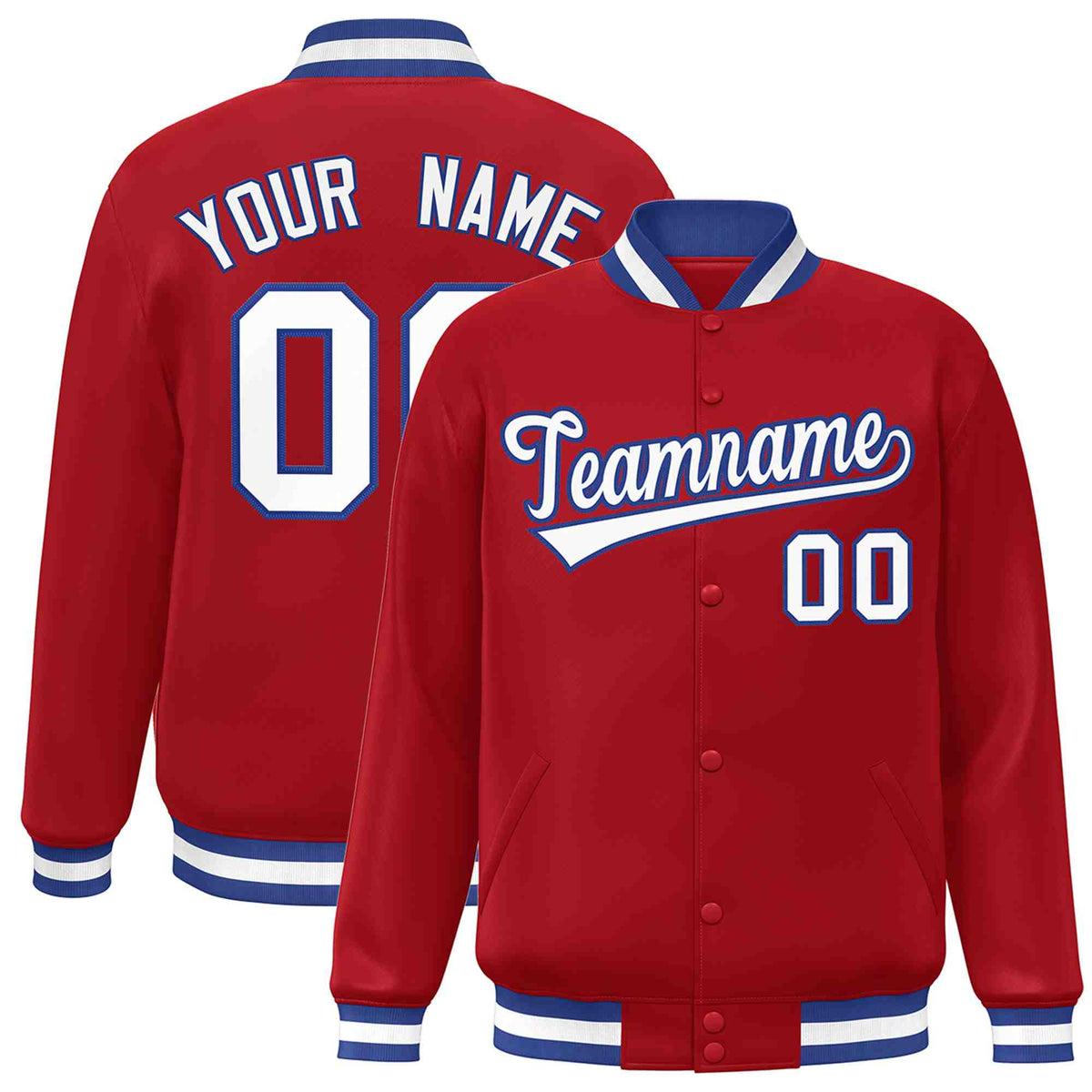 Custom Red White-Royal Classic Style Varsity Full-Snap Letterman Jacket | KXKSHOP