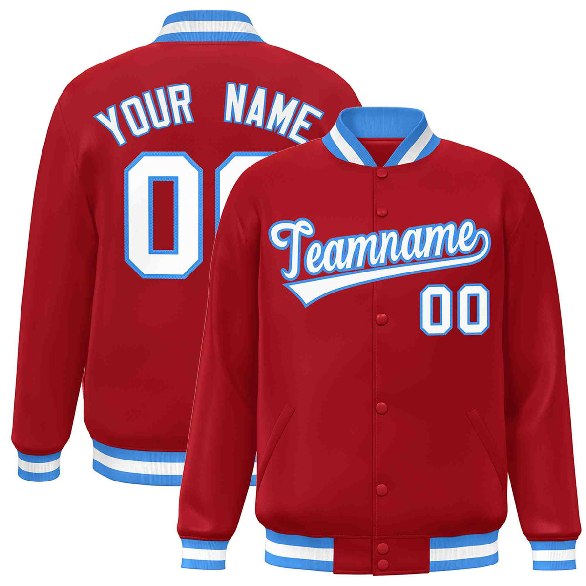 Custom Red White-Powder Blue Classic Style Varsity Full-Snap Letterman Jacket | KXKSHOP