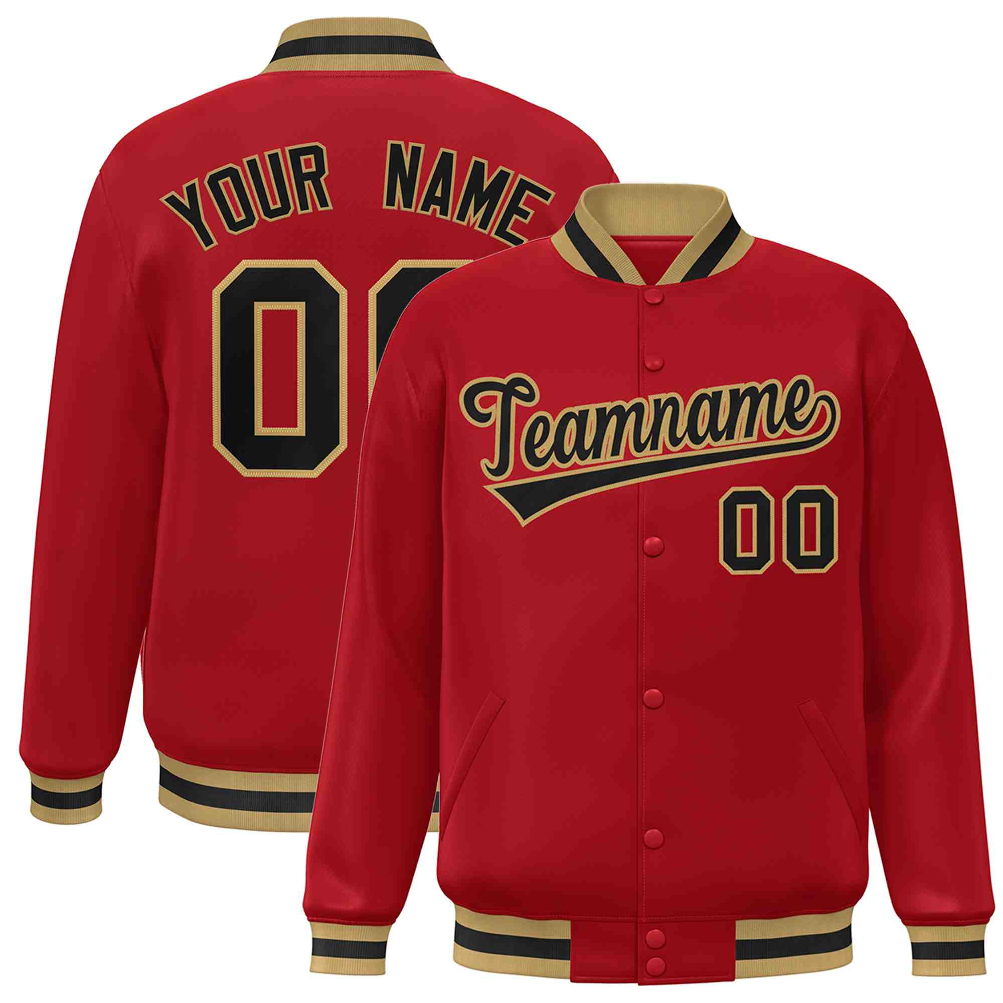 Custom Red Black-Old Gold Classic Style Varsity Full-Snap Letterman Jacket | KXKSHOP