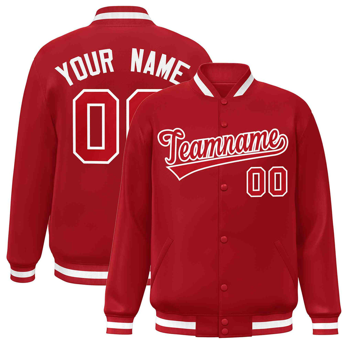 Custom Red Red-White Classic Style Varsity Full-Snap Letterman Jacket | KXKSHOP