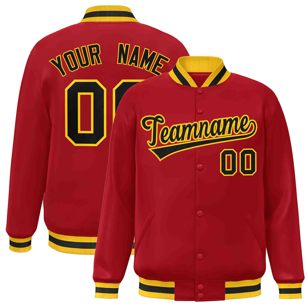 Custom Red Black-Gold Classic Style Varsity Full-Snap Letterman Jacket | KXKSHOP
