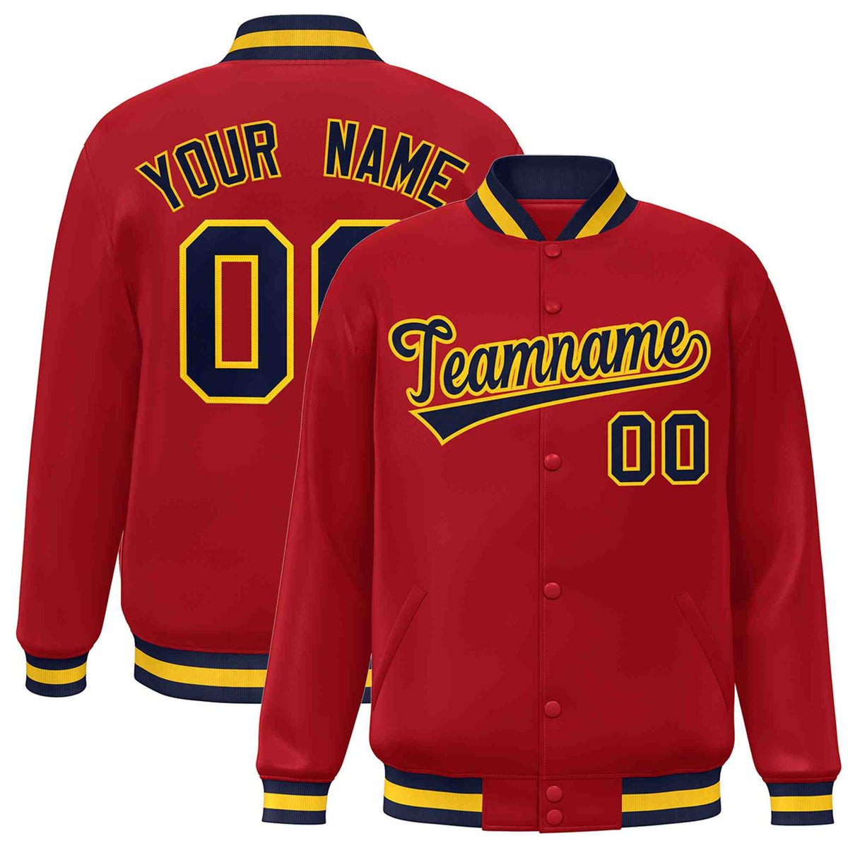 Custom Red Navy-Gold Classic Style Varsity Full-Snap Letterman Jacket | KXKSHOP