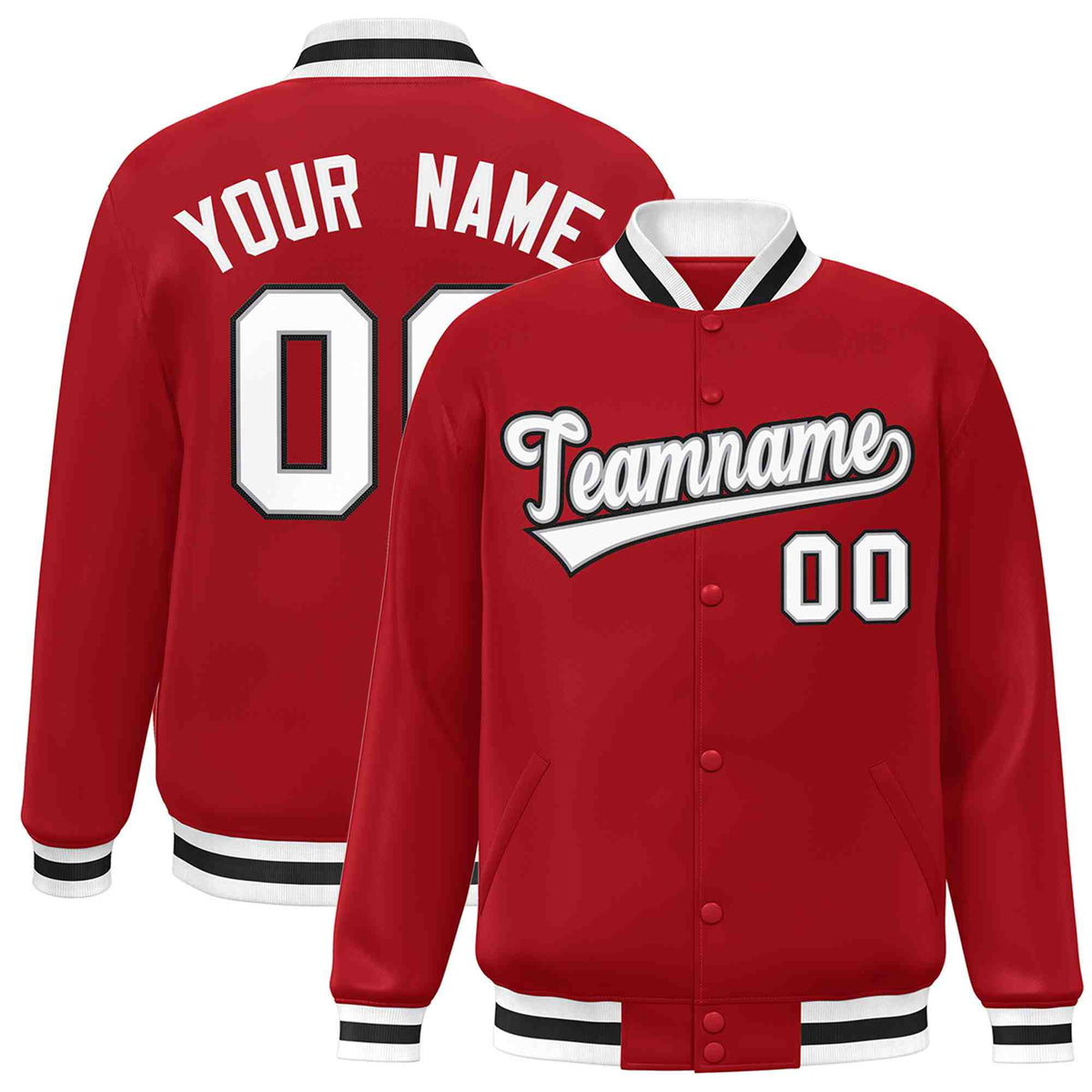 Custom Red White-Gray Classic Style Varsity Full-Snap Letterman Jacket | KXKSHOP