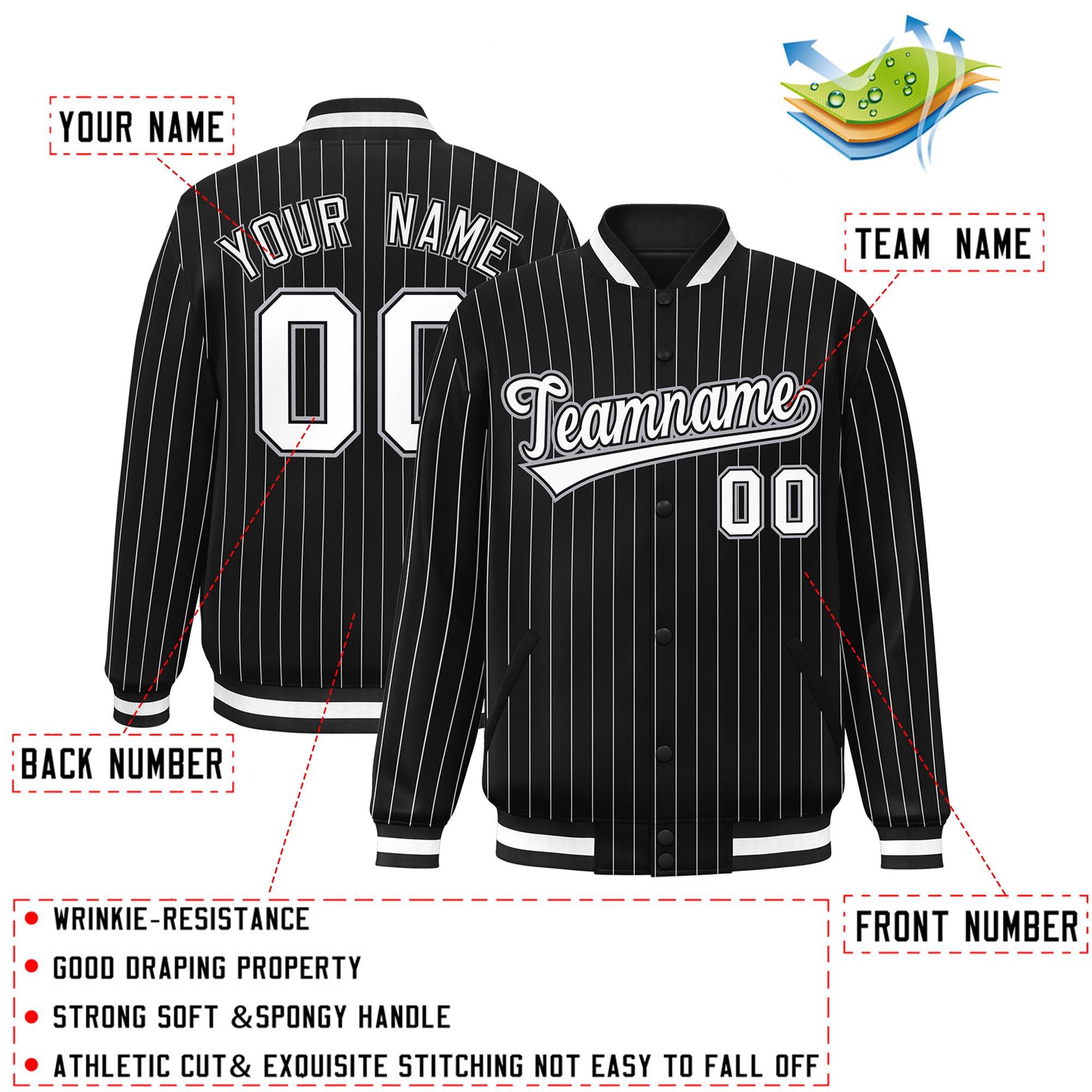 Custom Black White-Gray Bomber Stripe Fashion Jacket for Men/Women/Youth