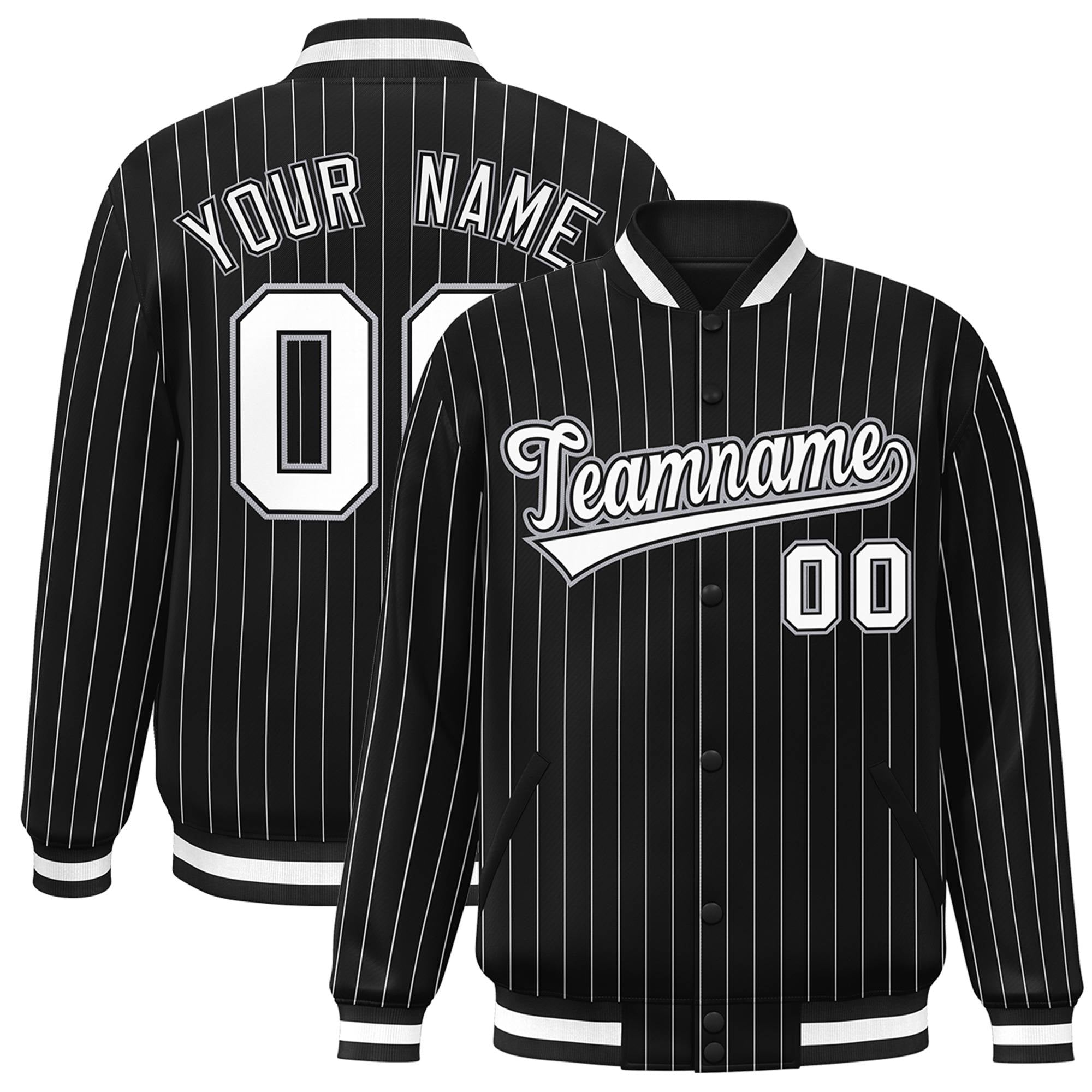 Custom Black White-Gray Bomber Stripe Fashion Jacket for Men/Women/Youth