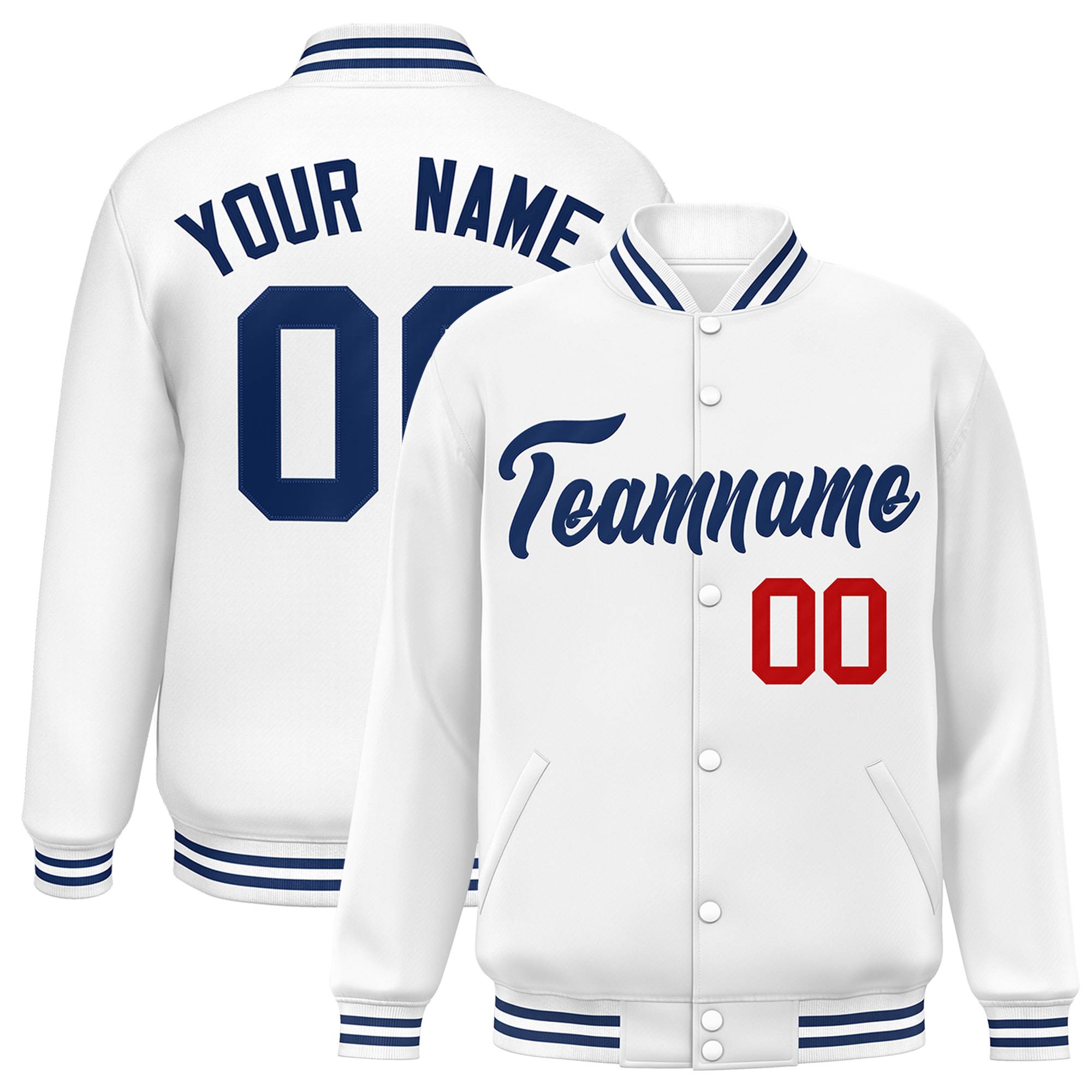 Custom White Royal Classic Style Varsity Full-Snap Letterman Jacket