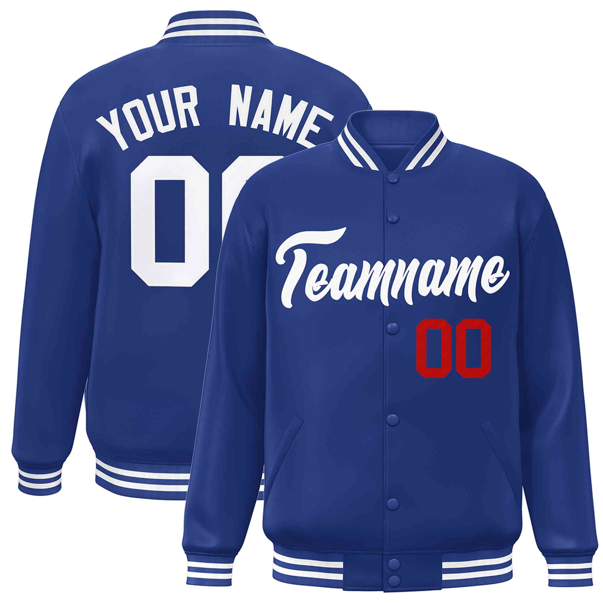 Custom Royal White Classic Style Varsity Full-Snap Letterman Jacket