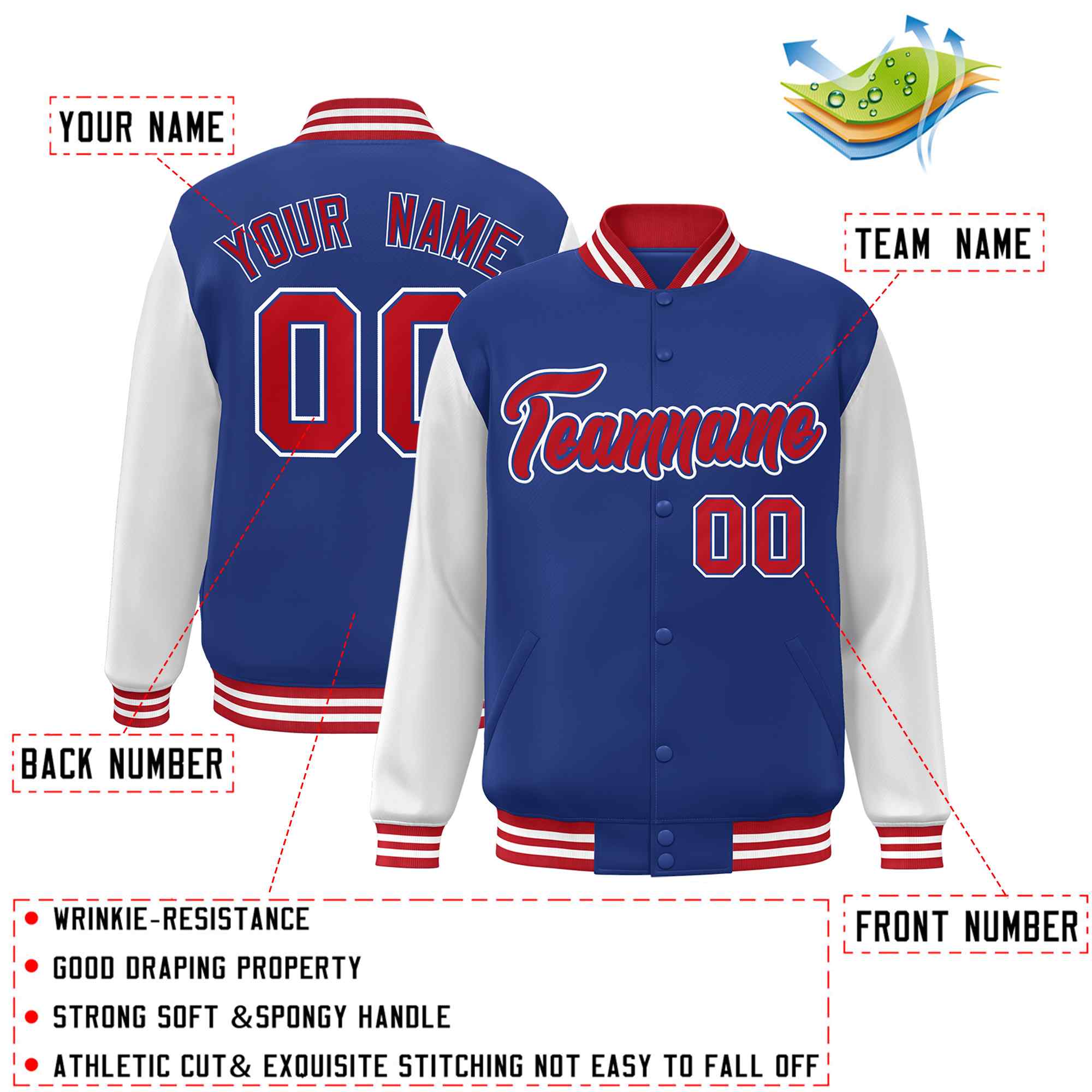Custom Green White Raglan Sleeves Varsity Full-Snap Letterman Jacket | KXKSHOP