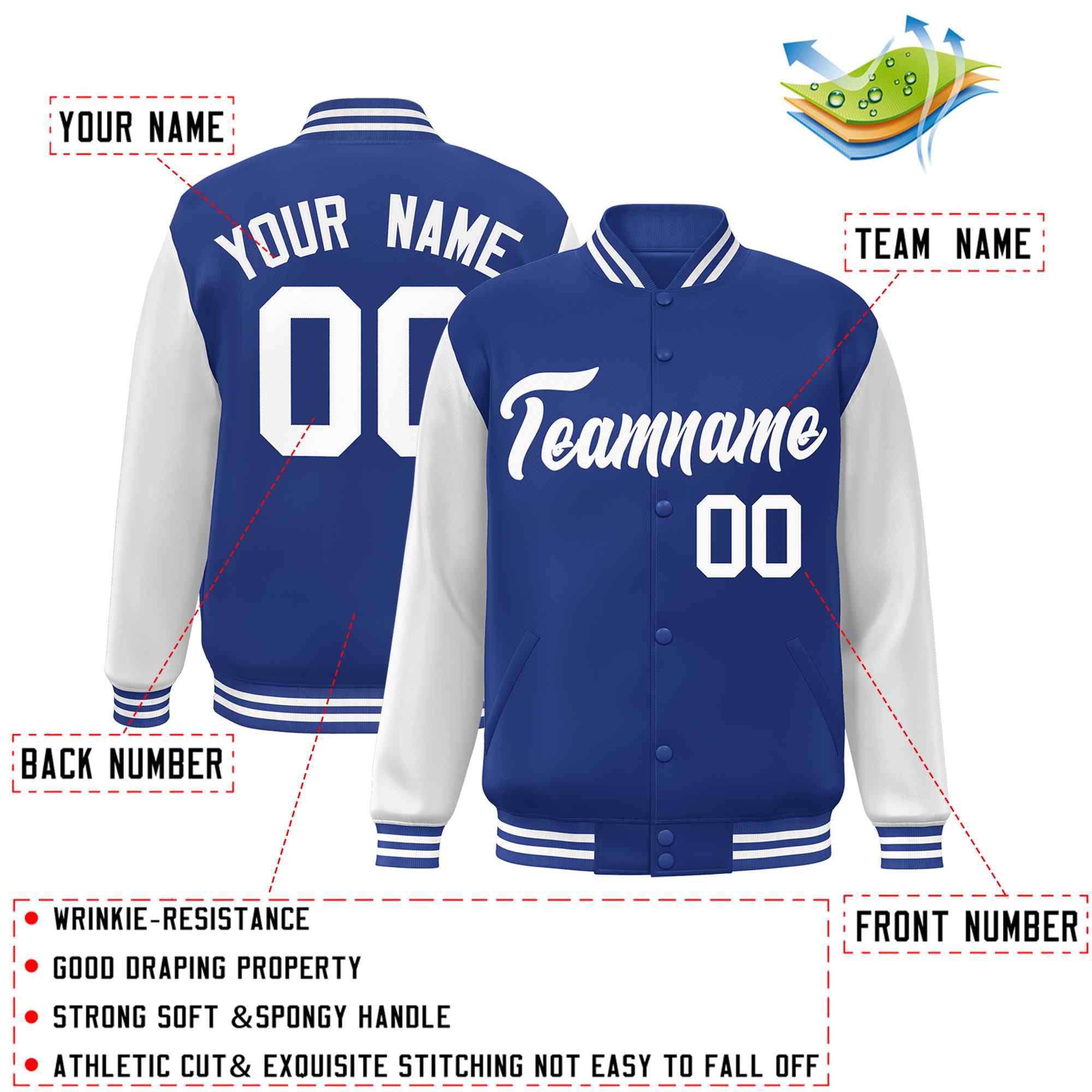 Custom Green White Raglan Sleeves Varsity Full-Snap Letterman Jacket | KXKSHOP