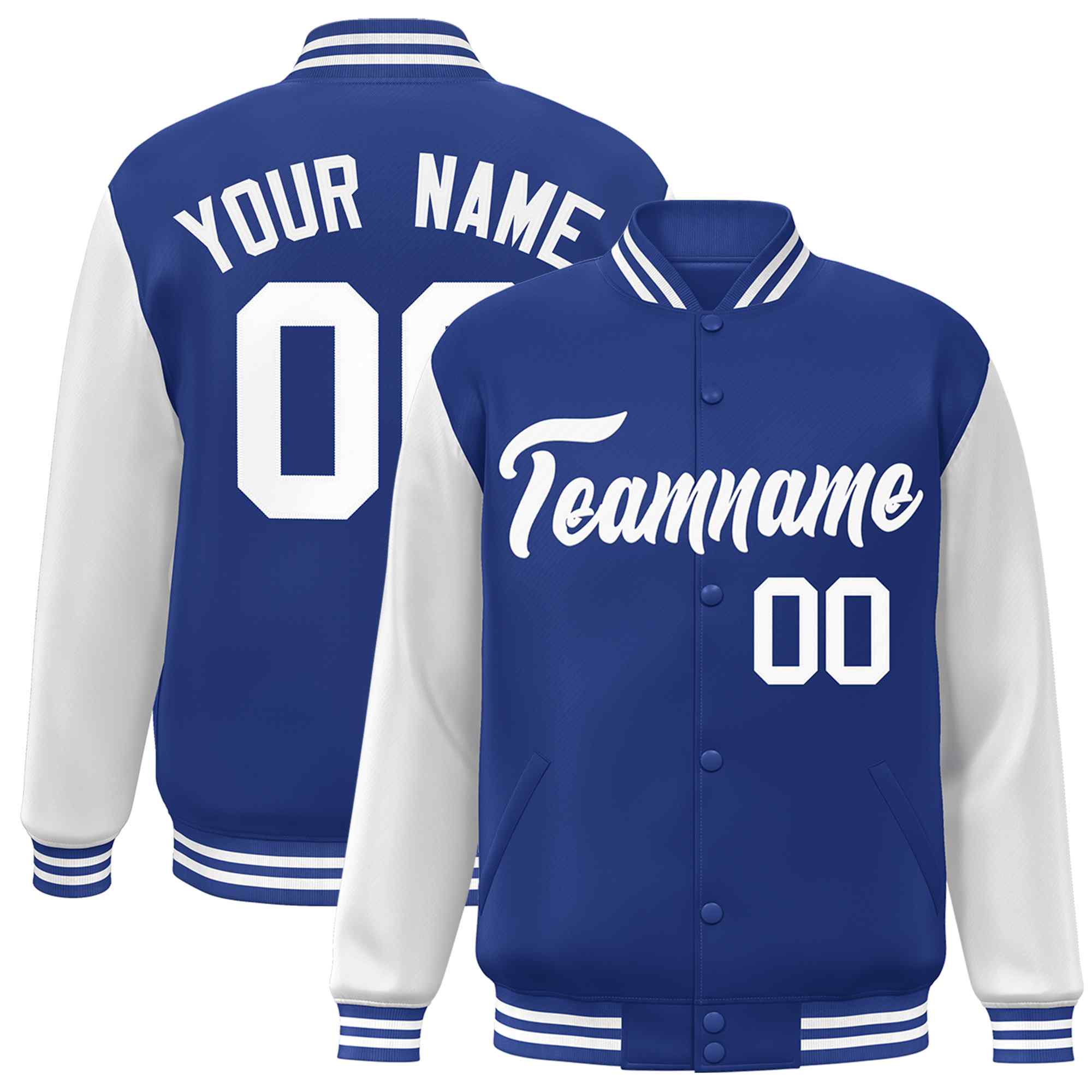 Custom Green White Raglan Sleeves Varsity Full-Snap Letterman Jacket | KXKSHOP