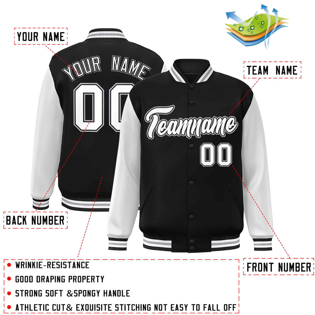 Custom Green White Raglan Sleeves Varsity Full-Snap Letterman Jacket | KXKSHOP