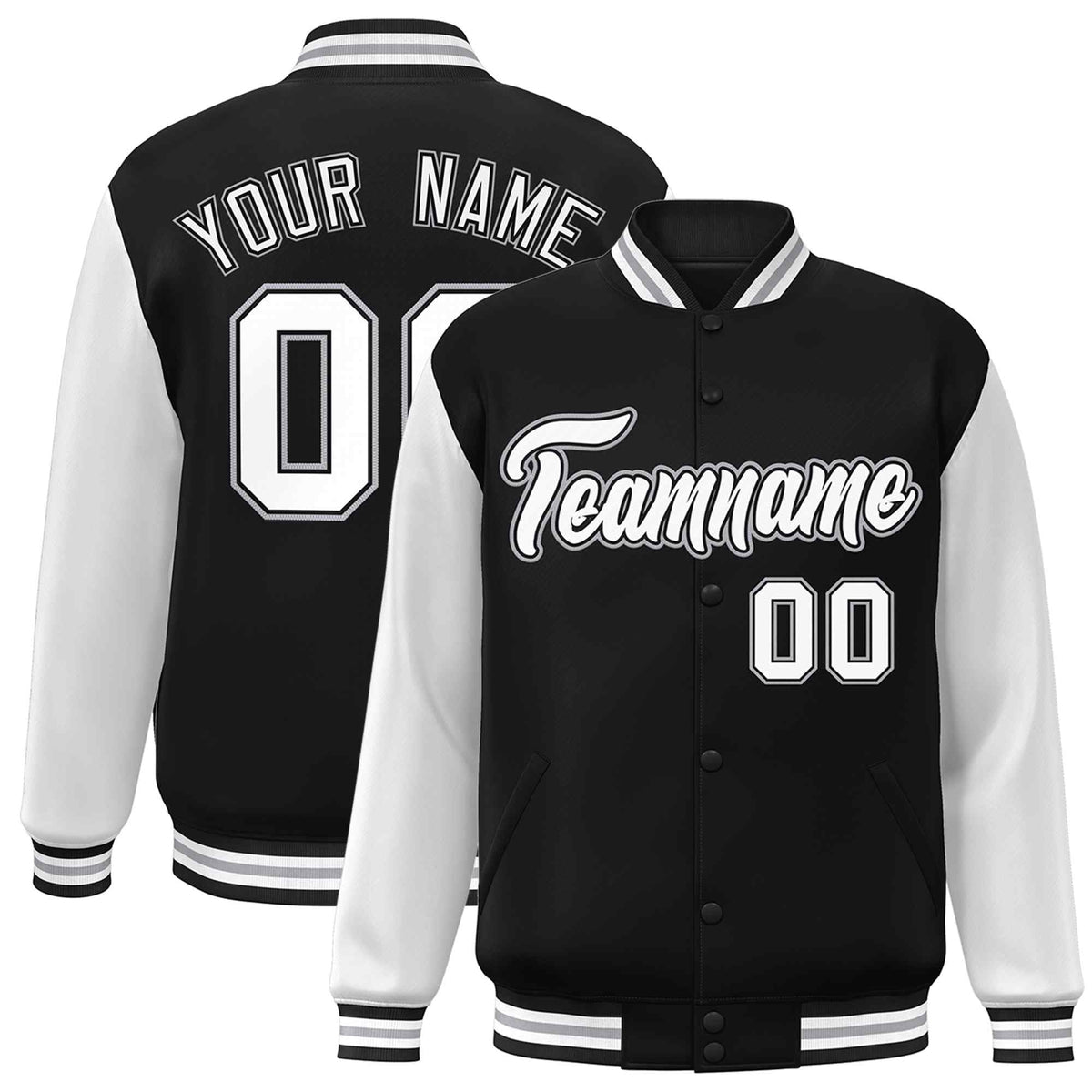 Custom Green White Raglan Sleeves Varsity Full-Snap Letterman Jacket | KXKSHOP