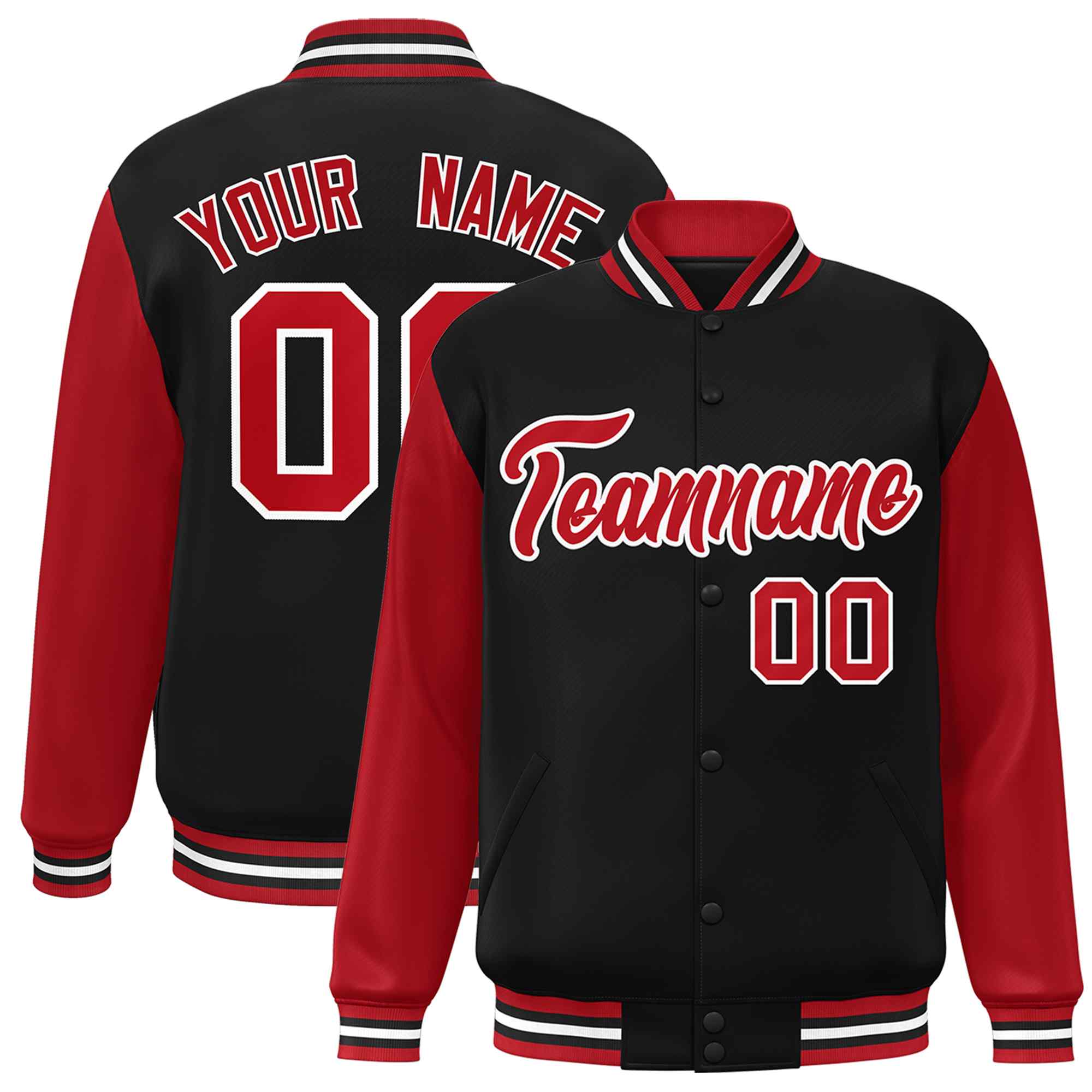 Custom Green White Raglan Sleeves Varsity Full-Snap Letterman Jacket | KXKSHOP