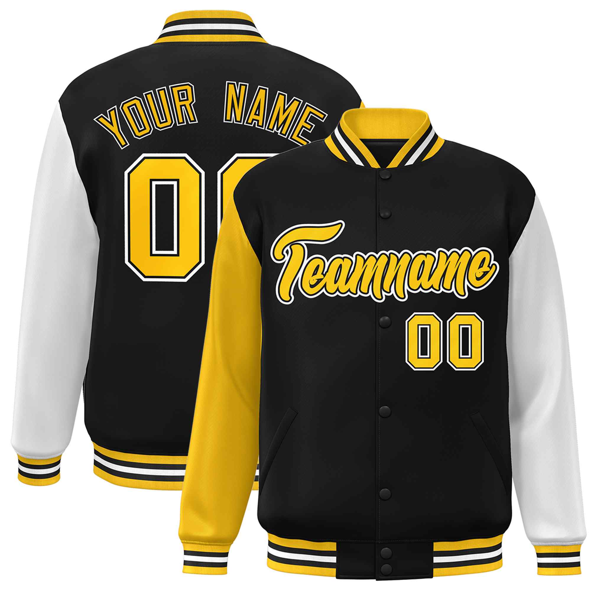 Custom Green White Raglan Sleeves Varsity Full-Snap Letterman Jacket | KXKSHOP