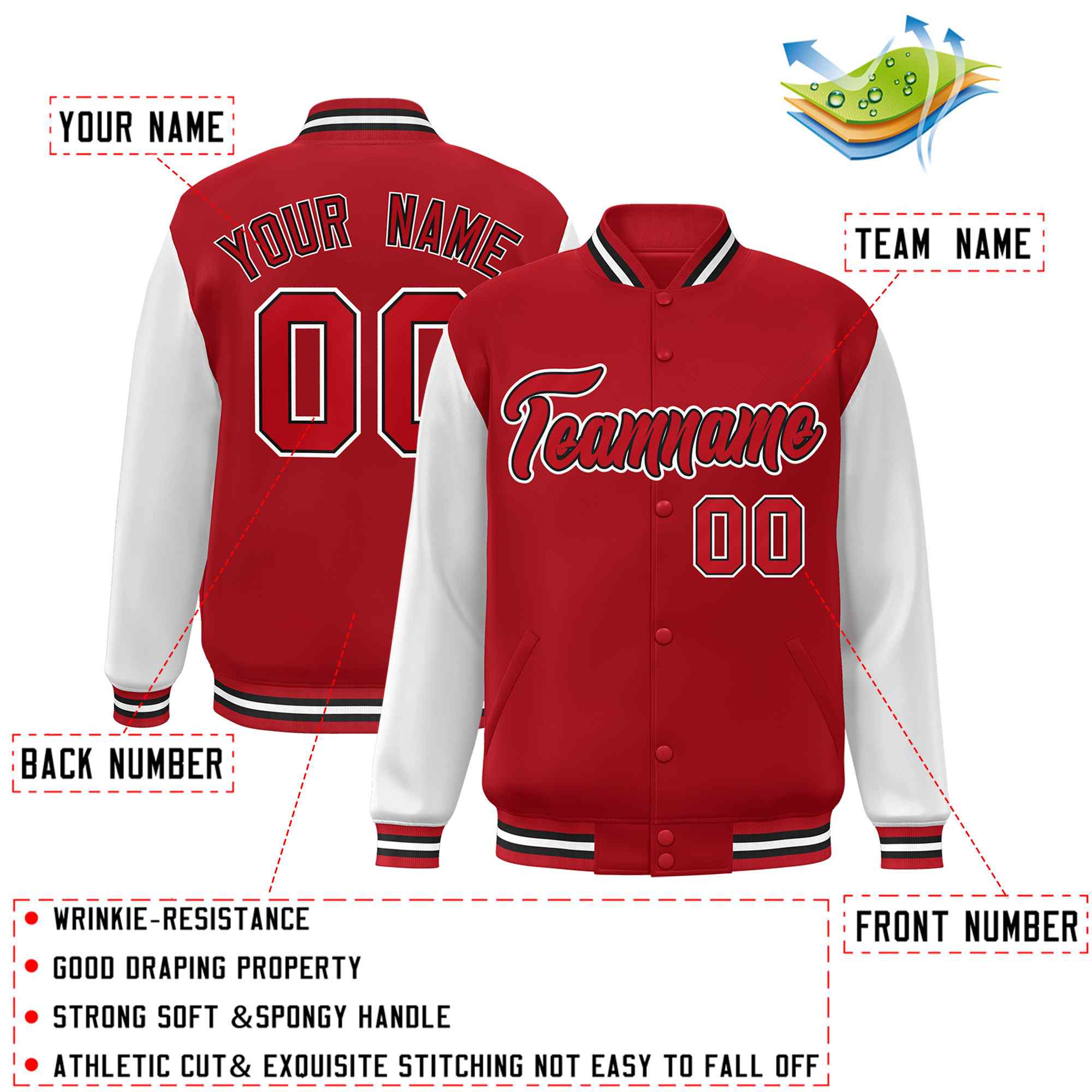 Custom Green White Raglan Sleeves Varsity Full-Snap Letterman Jacket | KXKSHOP