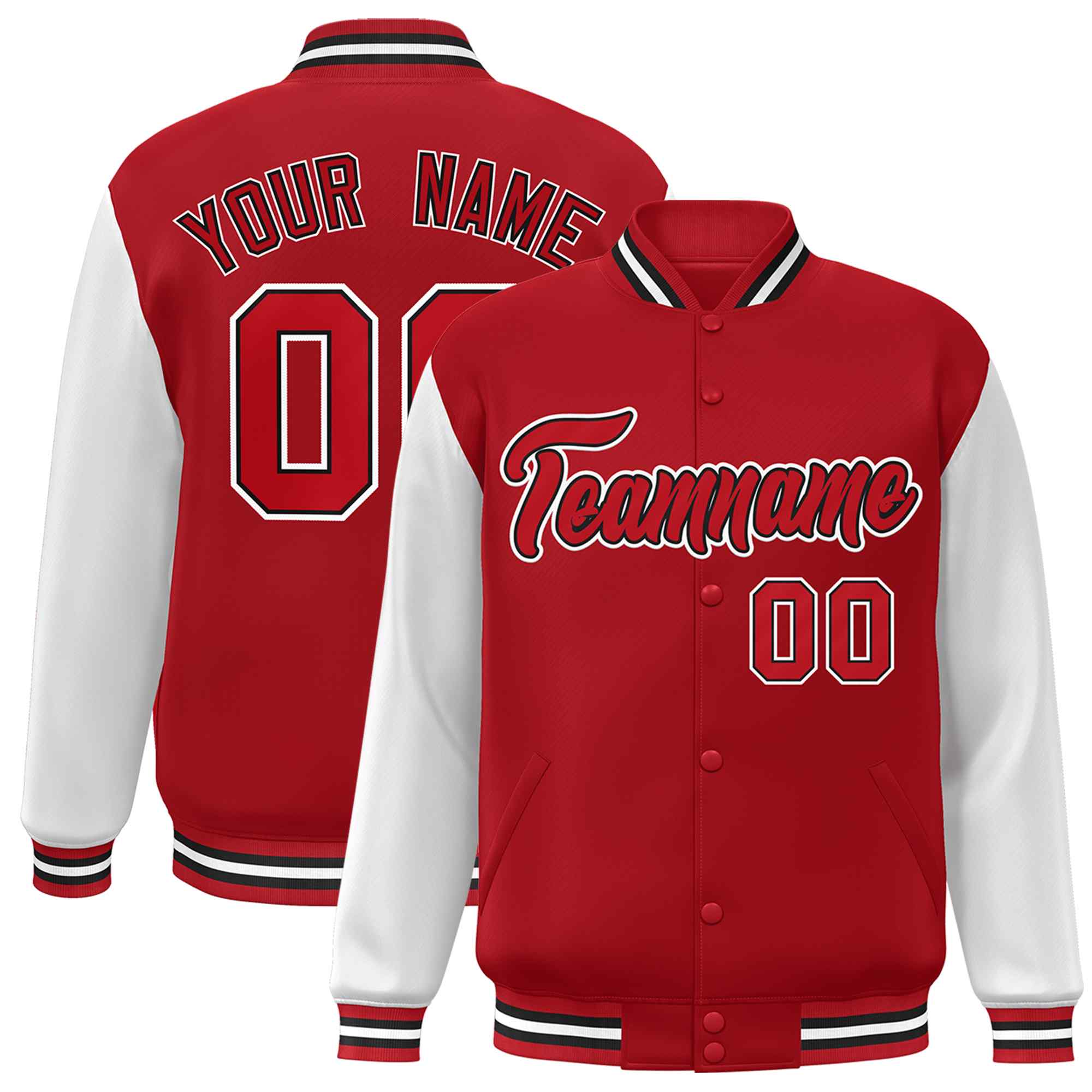 Custom Green White Raglan Sleeves Varsity Full-Snap Letterman Jacket | KXKSHOP