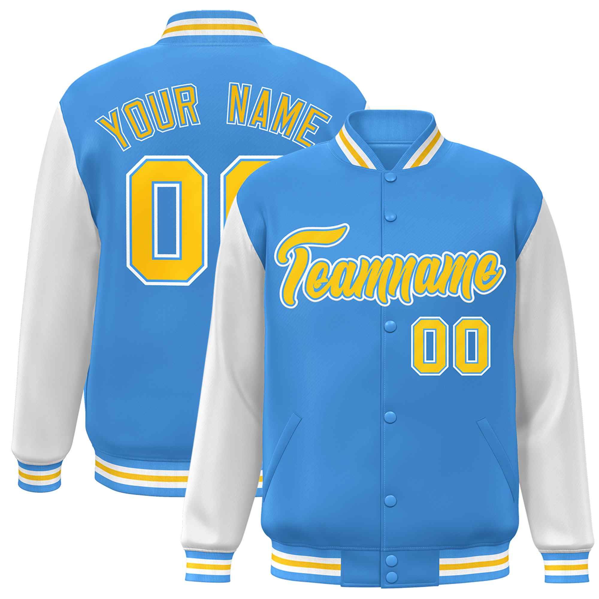 Custom Green White Raglan Sleeves Varsity Full-Snap Letterman Jacket | KXKSHOP