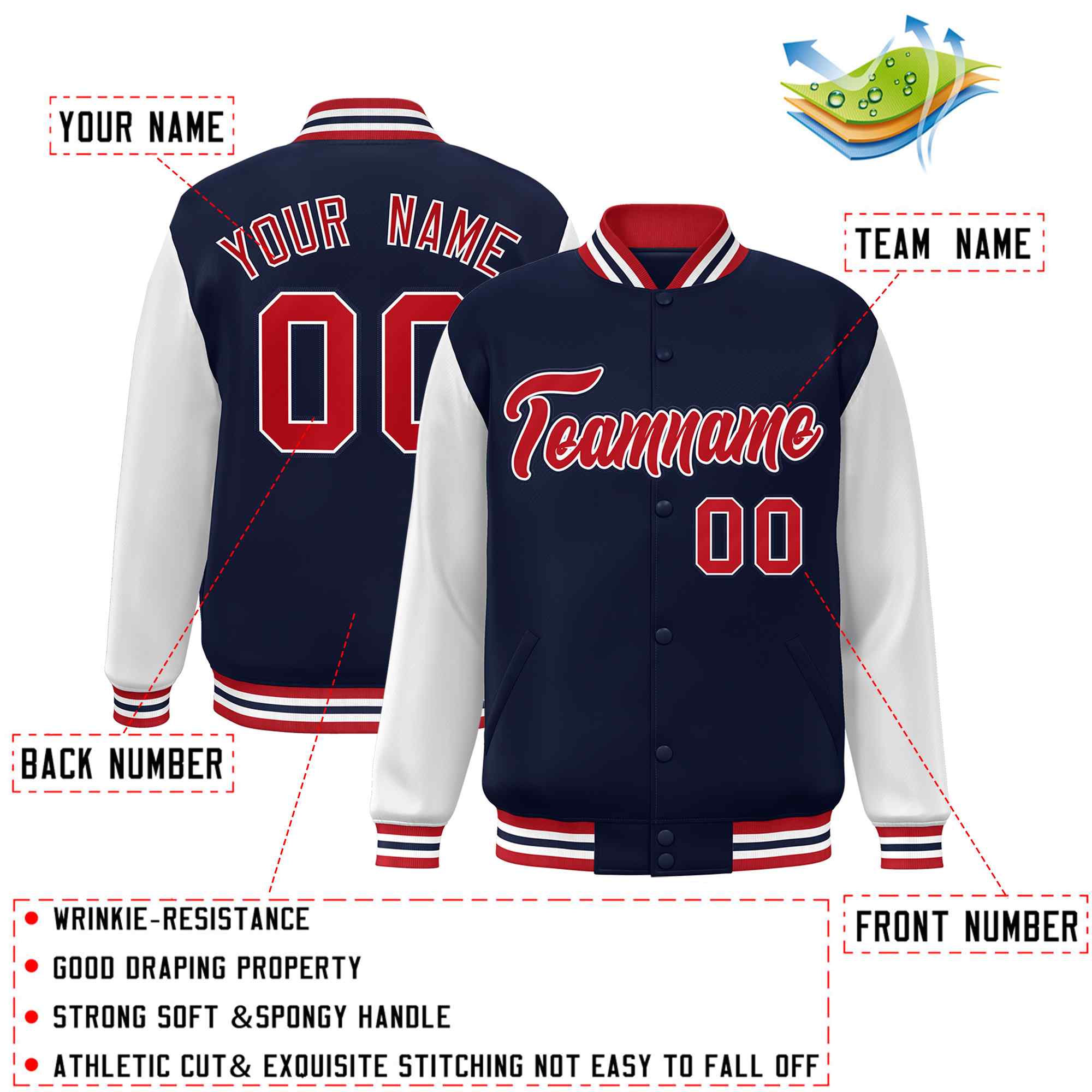 Custom Green White Raglan Sleeves Varsity Full-Snap Letterman Jacket | KXKSHOP