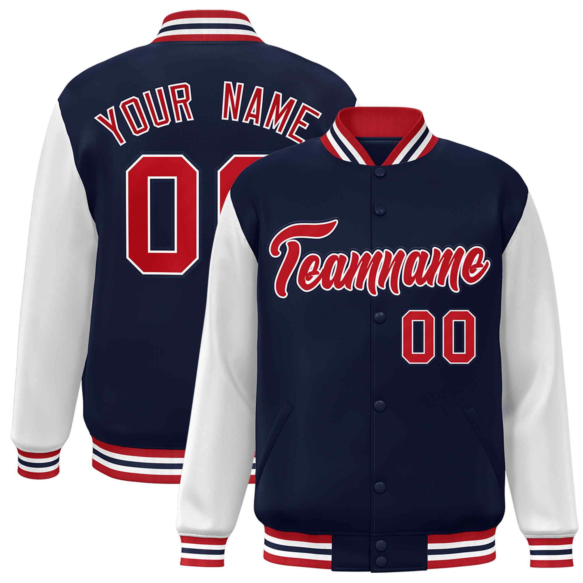 Custom Green White Raglan Sleeves Varsity Full-Snap Letterman Jacket | KXKSHOP