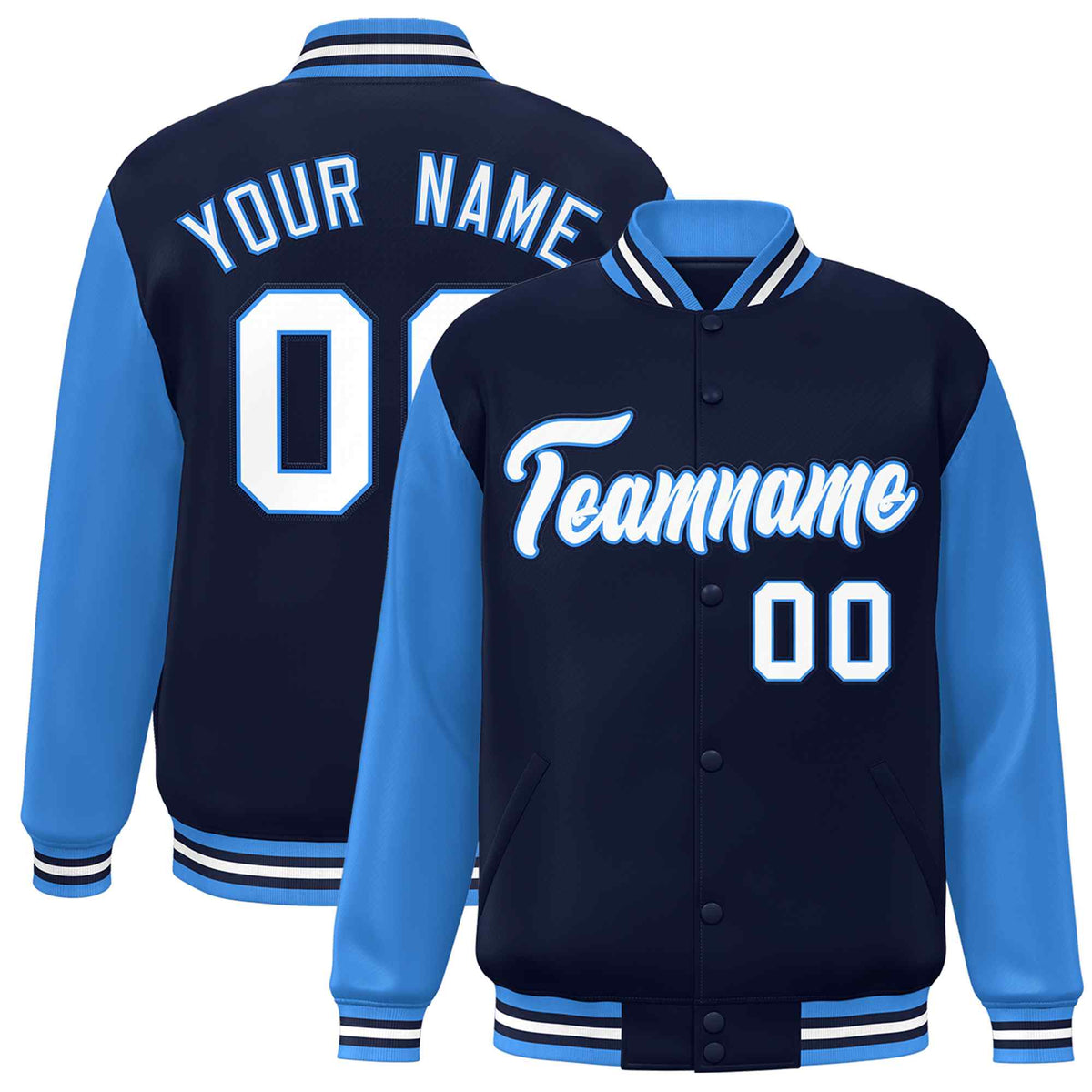 Custom Green White Raglan Sleeves Varsity Full-Snap Letterman Jacket | KXKSHOP