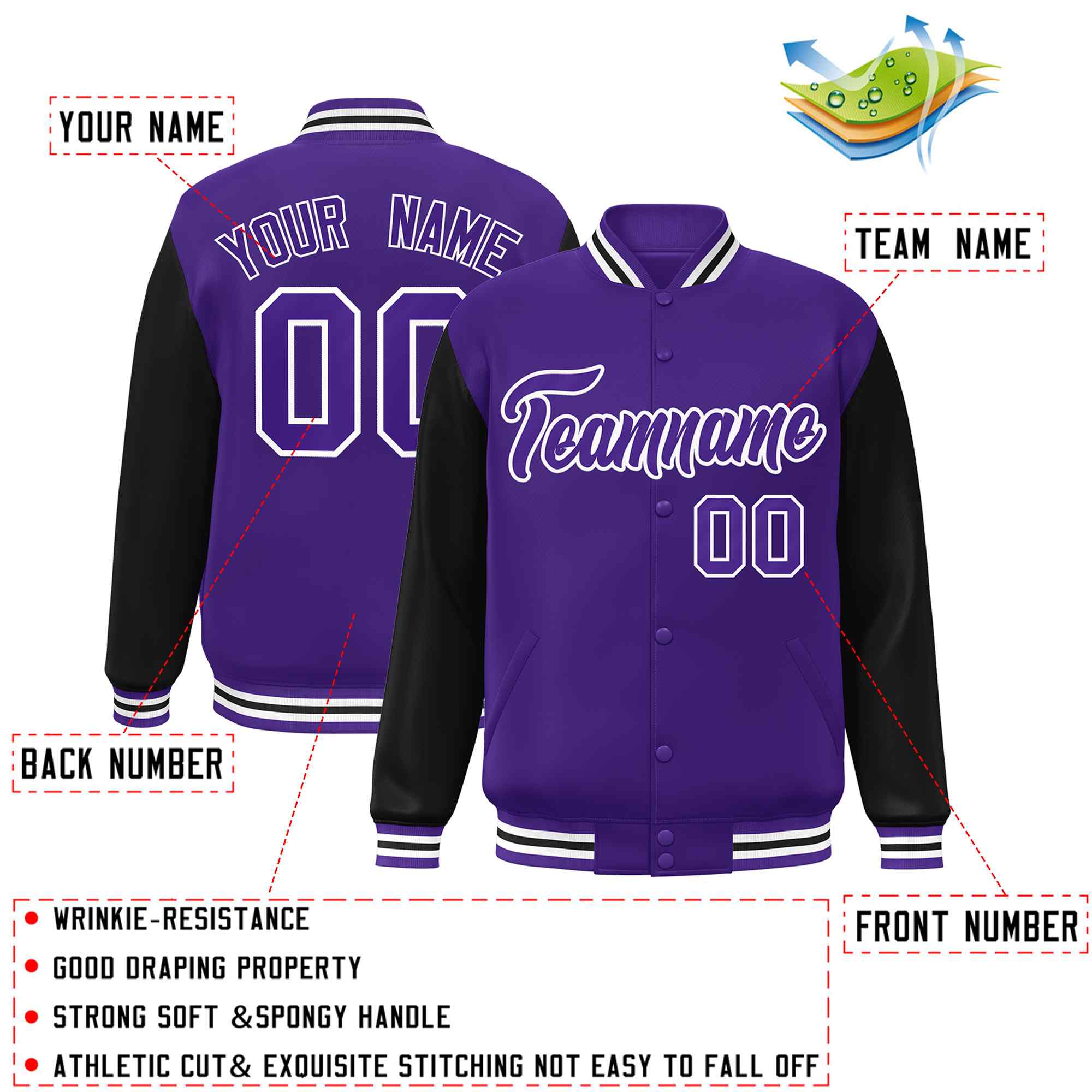 Custom Green White Raglan Sleeves Varsity Full-Snap Letterman Jacket | KXKSHOP