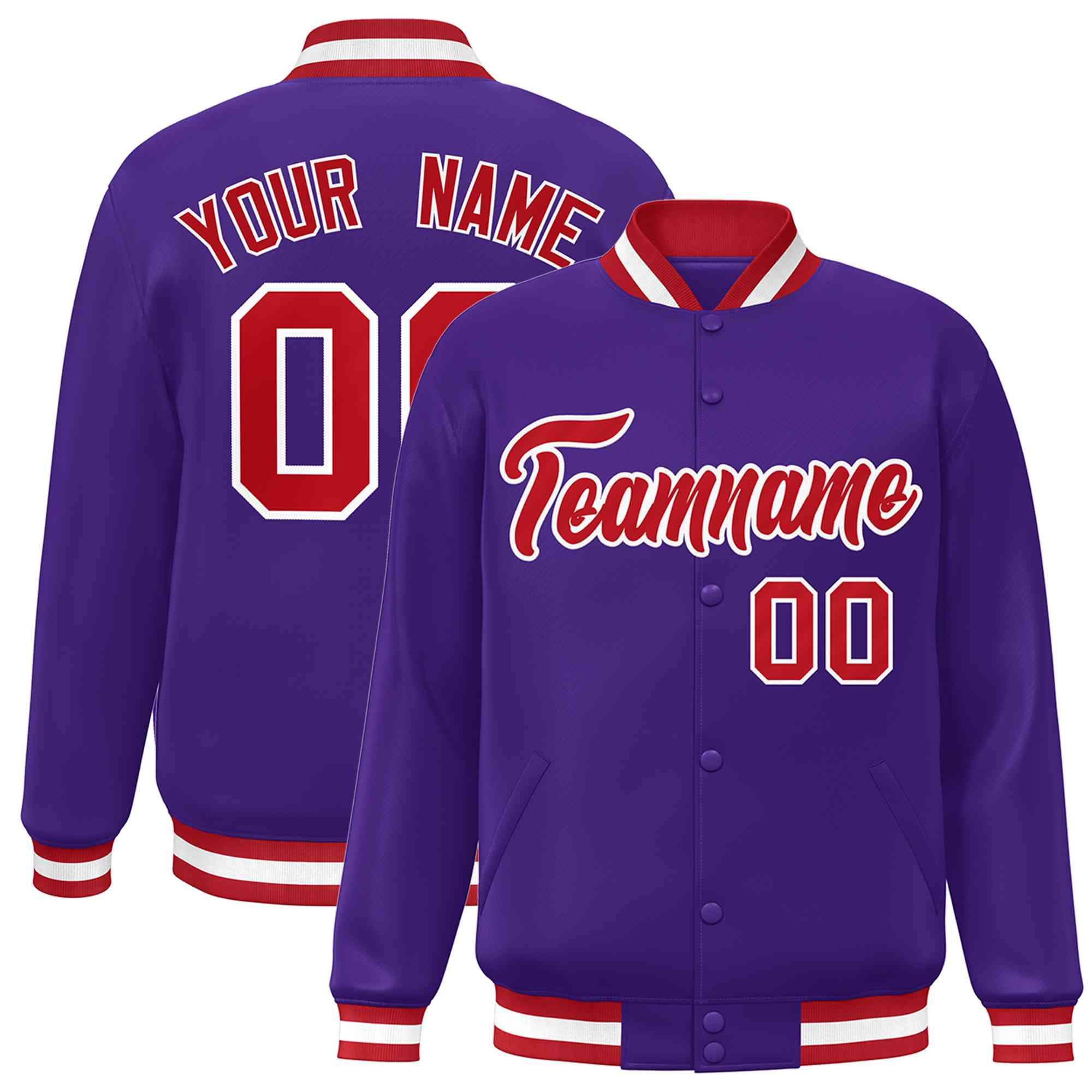 Custom Purple Red-White Classic Style Varsity Full-Snap Letterman Jacket