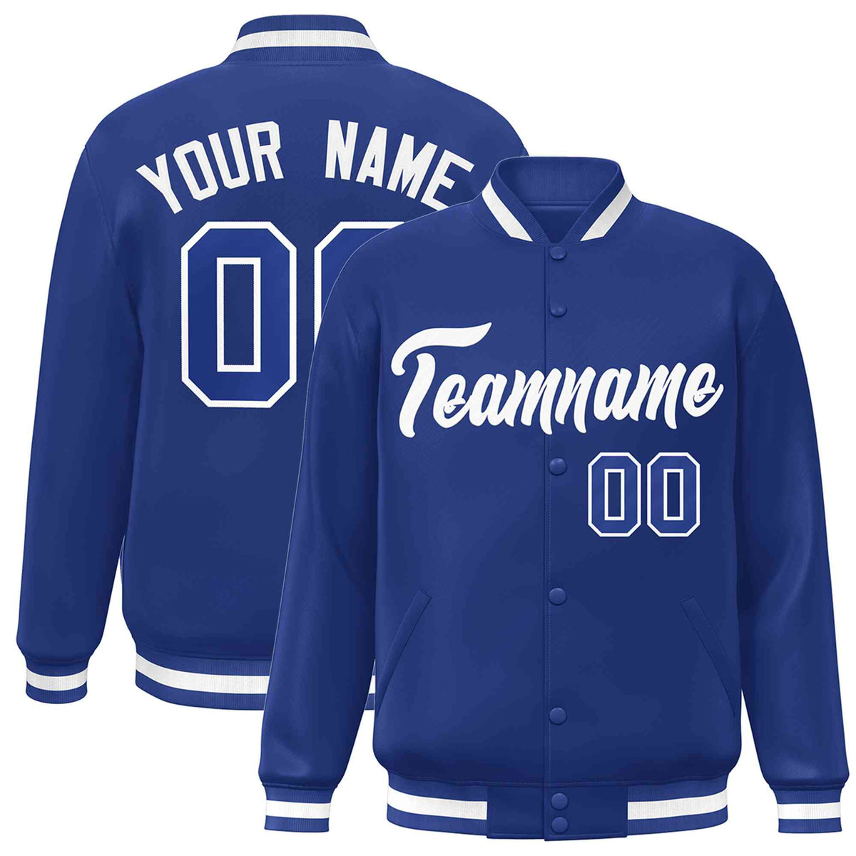 Custom Royal White Classic Style Varsity Full-Snap Letterman Jacket
