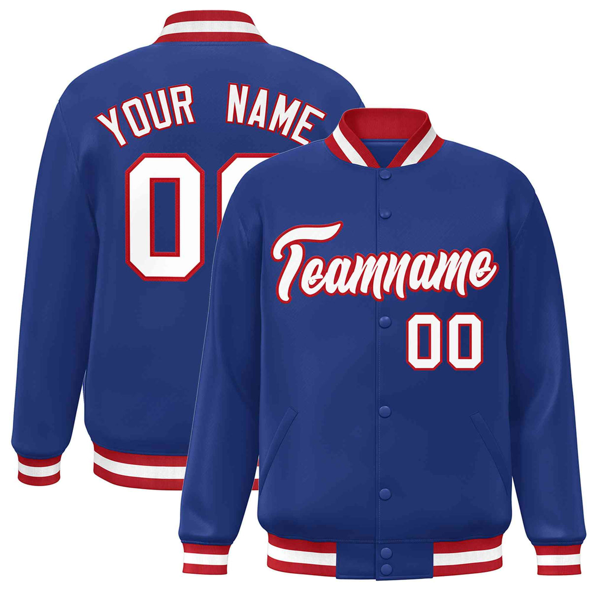 Custom Royal White-Red Classic Style Varsity Full-Snap Letterman Jacket