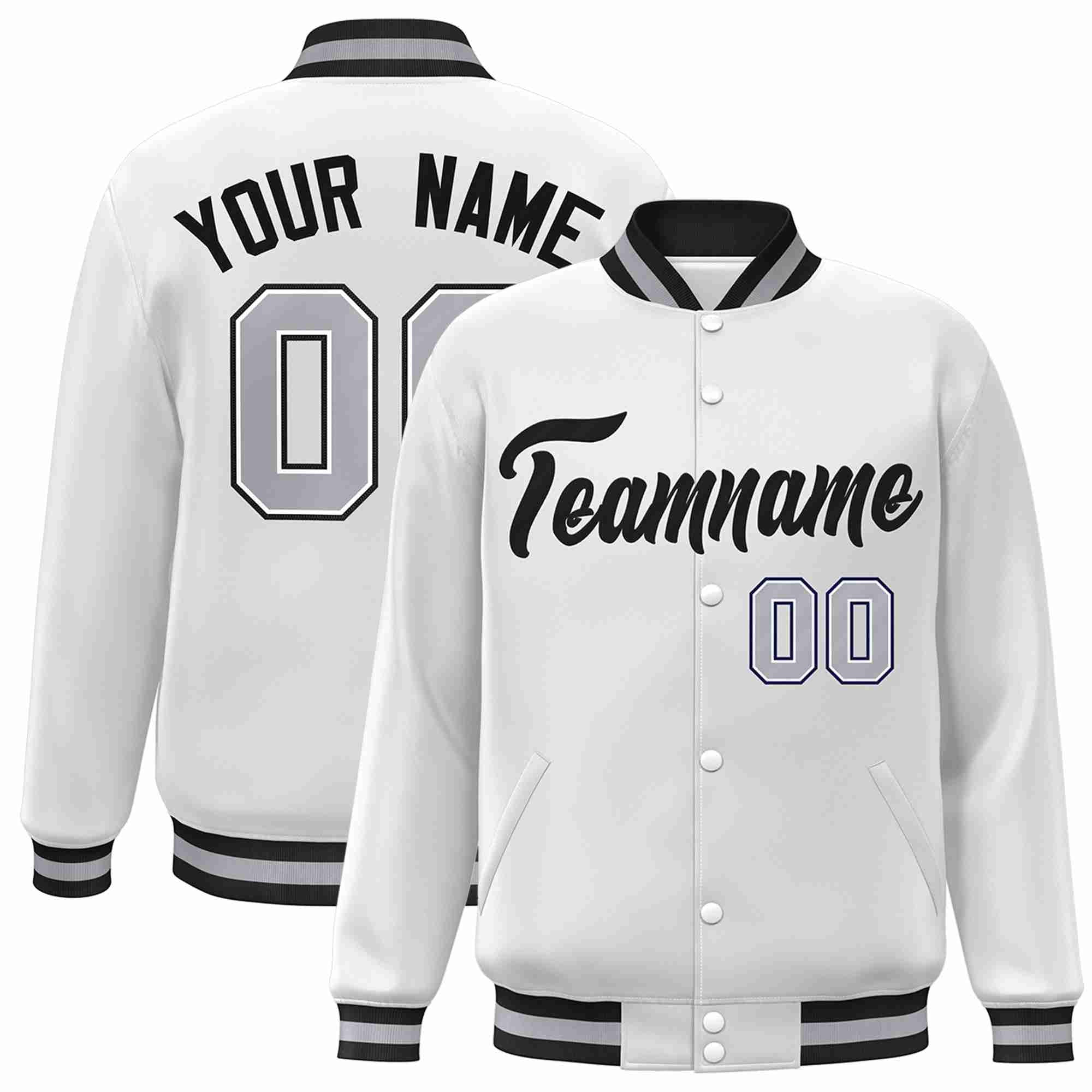 Custom White Black Classic Style Varsity Full-Snap Letterman Jacket