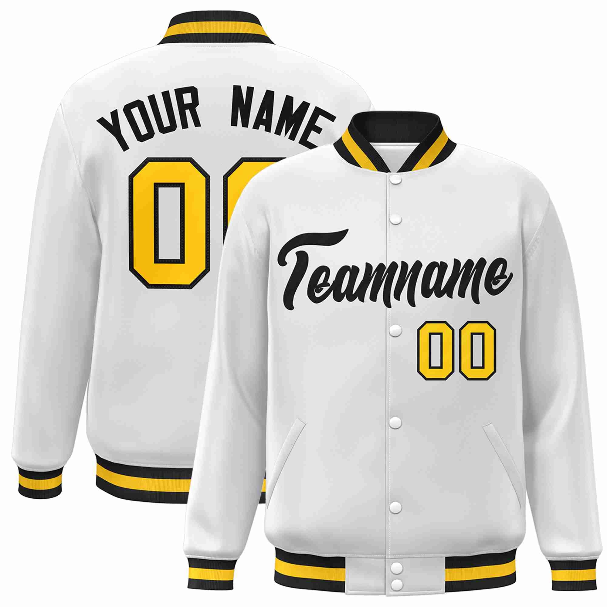 Custom White Black Classic Style Varsity Full-Snap Letterman Jacket