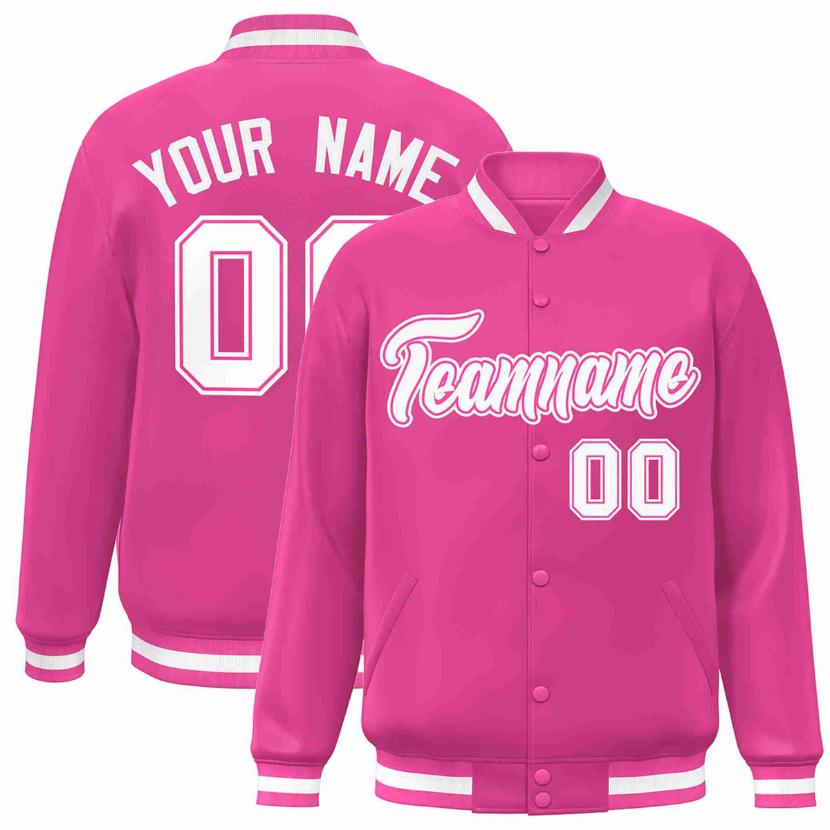 Custom Pink White-Pink Classic Style Varsity Full-Snap Letterman Jacket