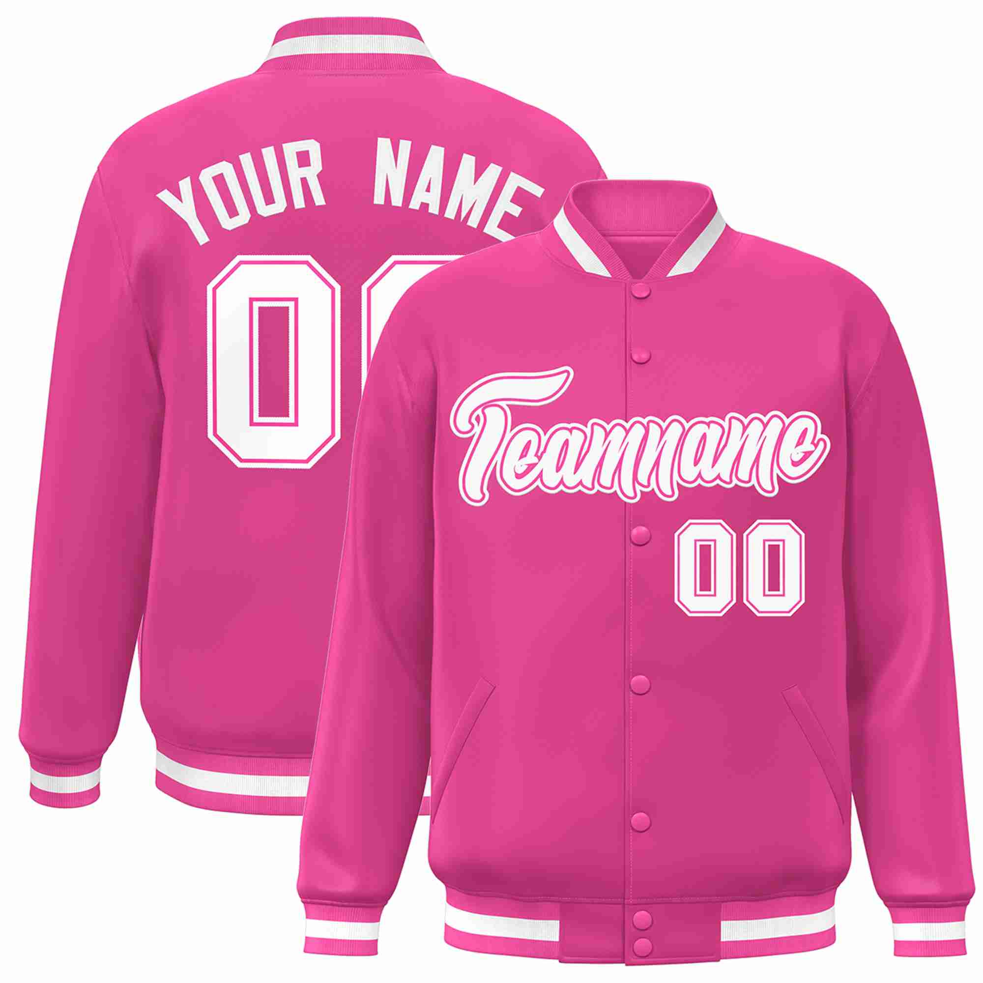 Custom Pink White-Pink Classic Style Varsity Full-Snap Letterman Jacket