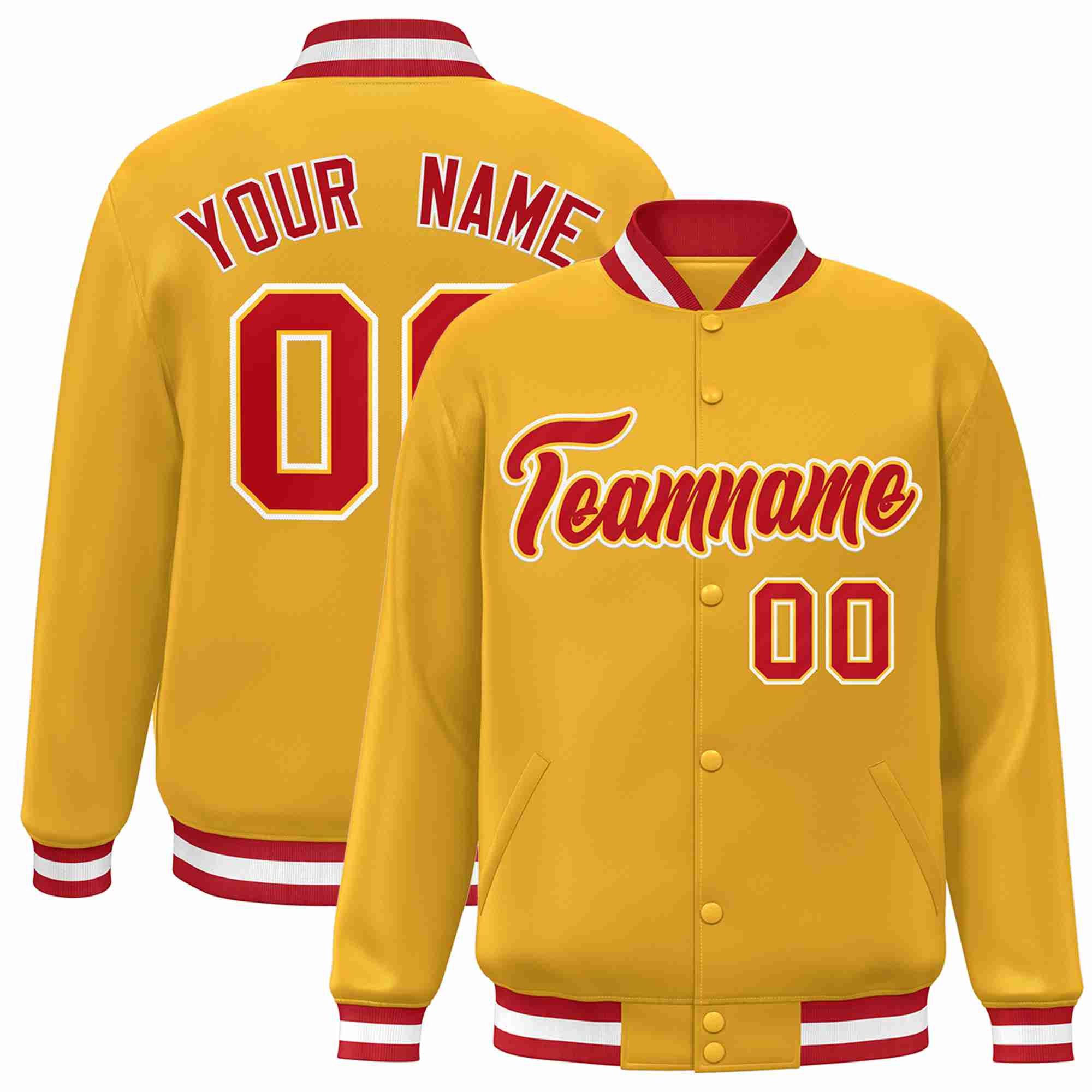 Custom Gold Red-Gold Classic Style Varsity Full-Snap Letterman Jacket