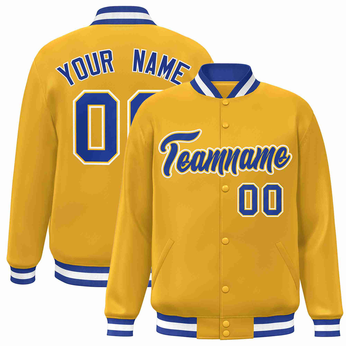 Custom Gold Royal-Gold Classic Style Varsity Full-Snap Letterman Jacket