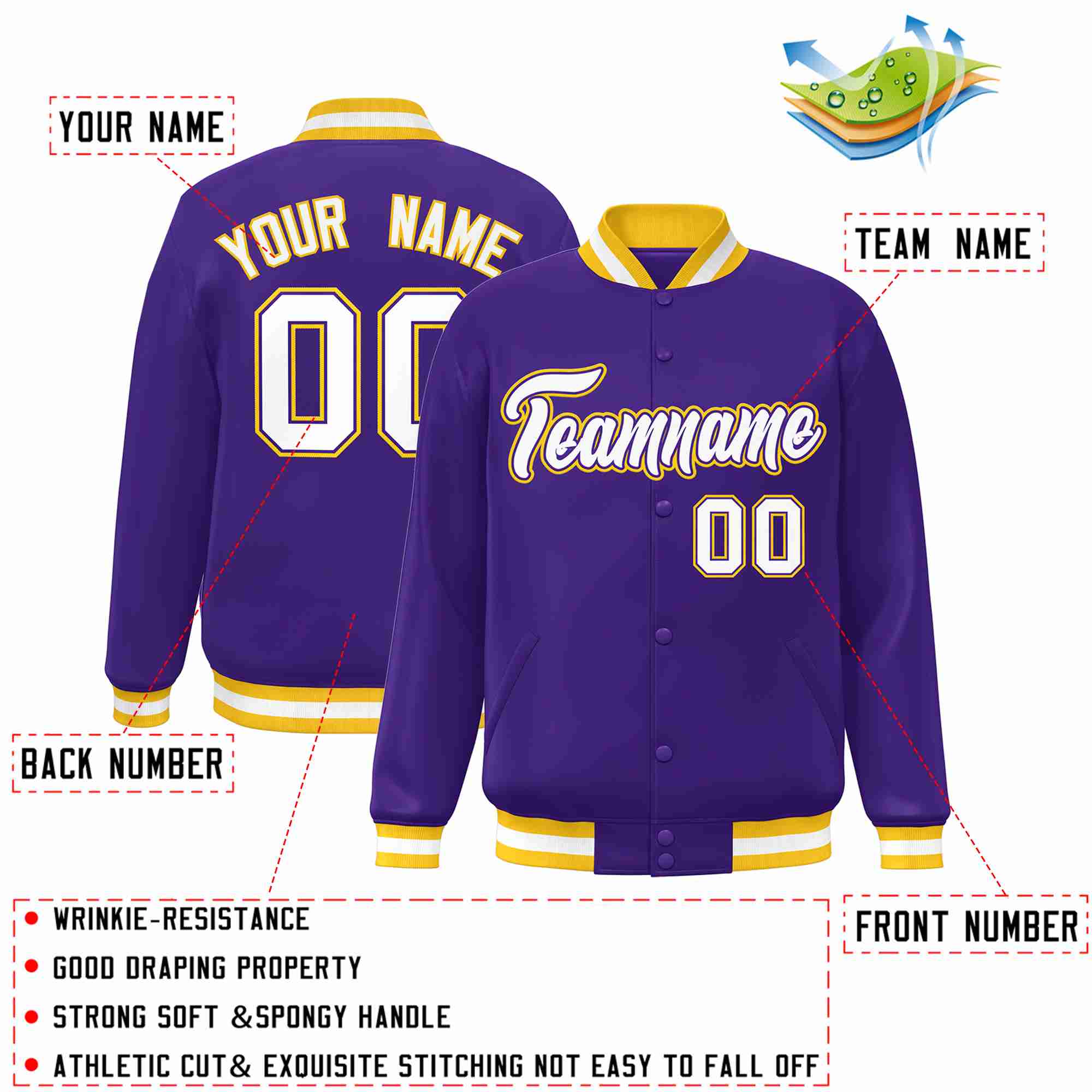 Custom Purple White-Purple Classic Style Varsity Full-Snap Letterman Jacket