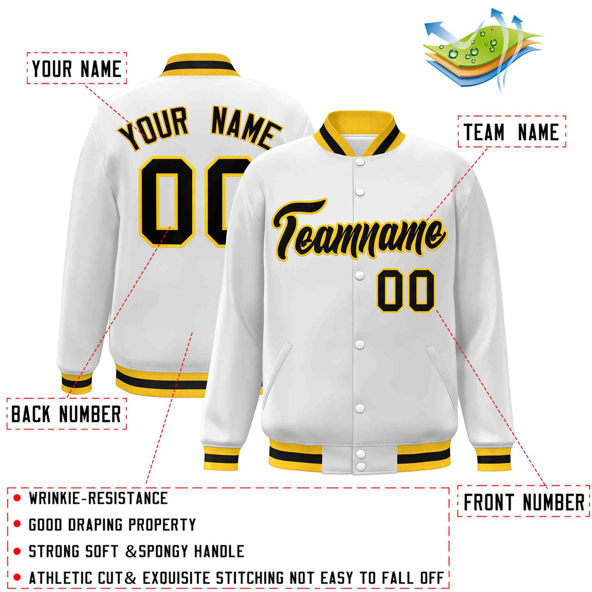Custom White Black-Gray Classic Style Varsity Full-Snap Letterman Jacket | KXKSHOP