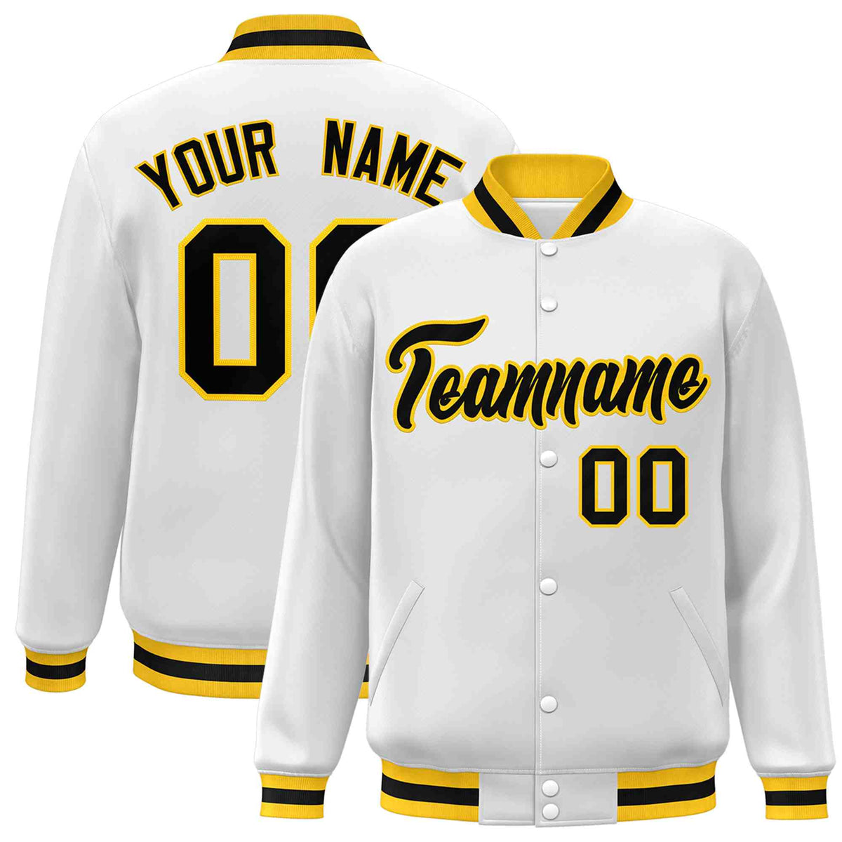 Custom White Black-Gray Classic Style Varsity Full-Snap Letterman Jacket | KXKSHOP