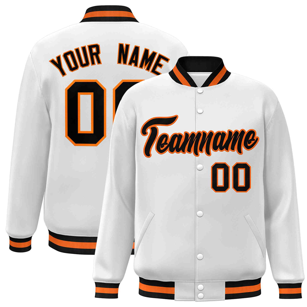 Custom White Black-Gray Classic Style Varsity Full-Snap Letterman Jacket | KXKSHOP