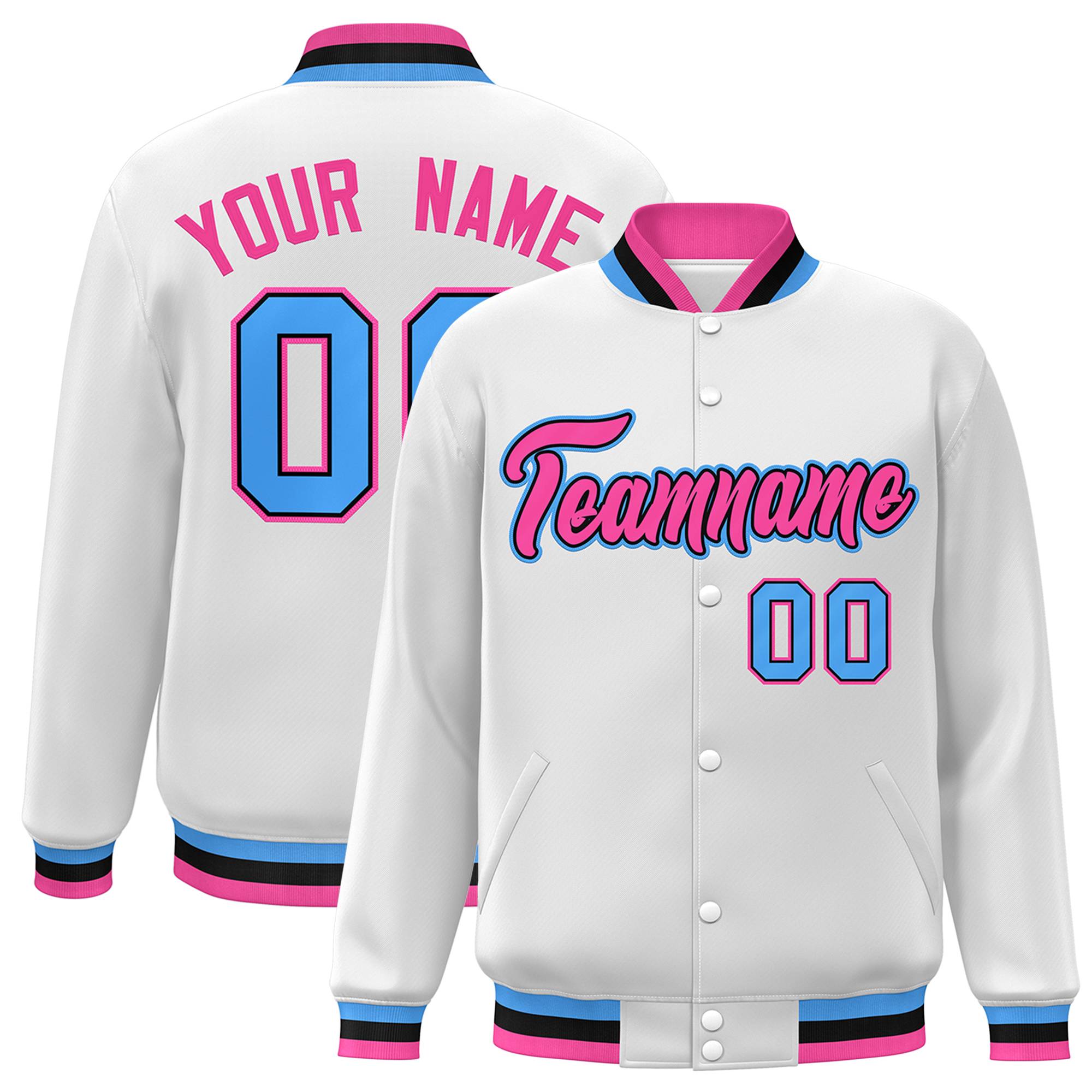 Custom White Black-Gray Classic Style Varsity Full-Snap Letterman Jacket | KXKSHOP