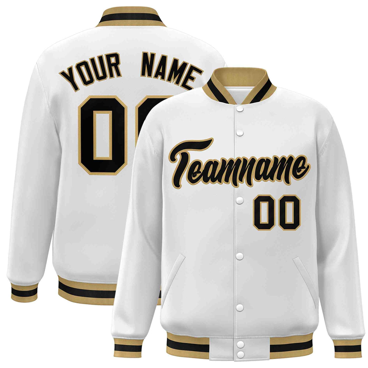 Custom White Black-Gray Classic Style Varsity Full-Snap Letterman Jacket | KXKSHOP