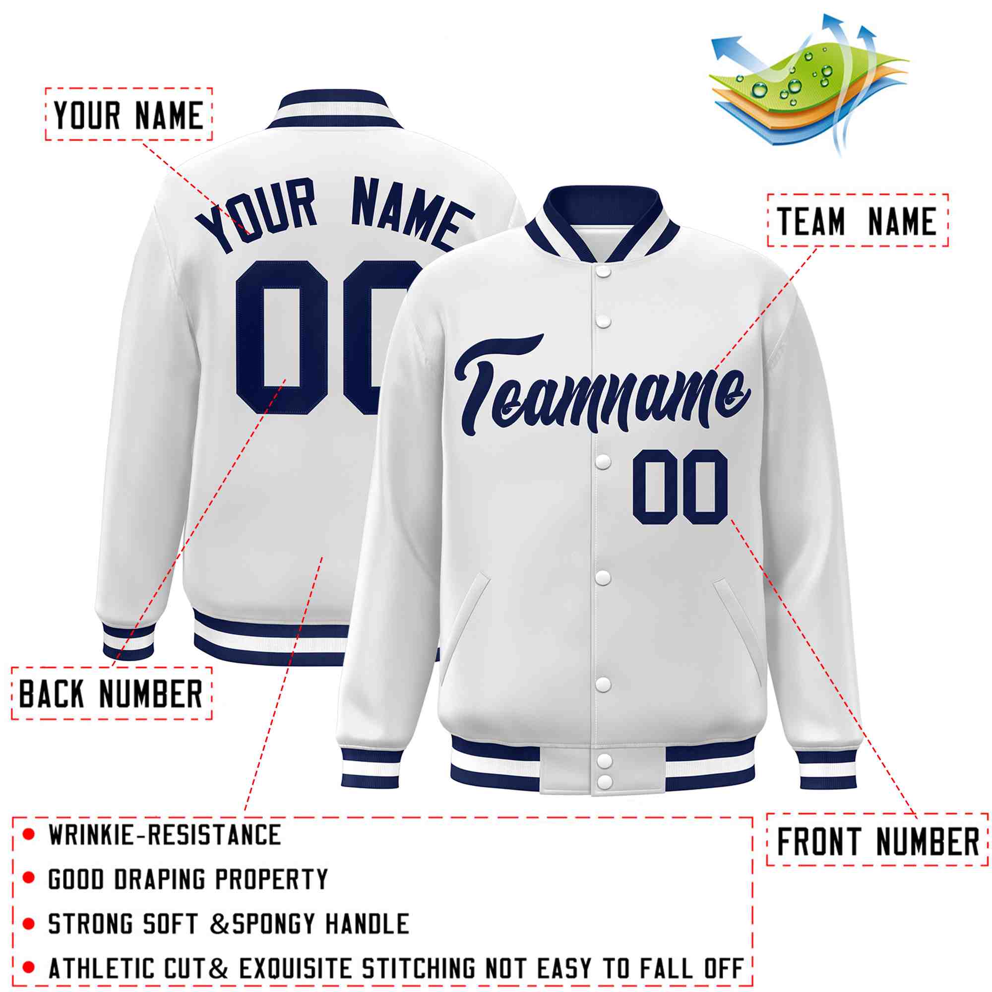 Custom White Black-Gray Classic Style Varsity Full-Snap Letterman Jacket | KXKSHOP