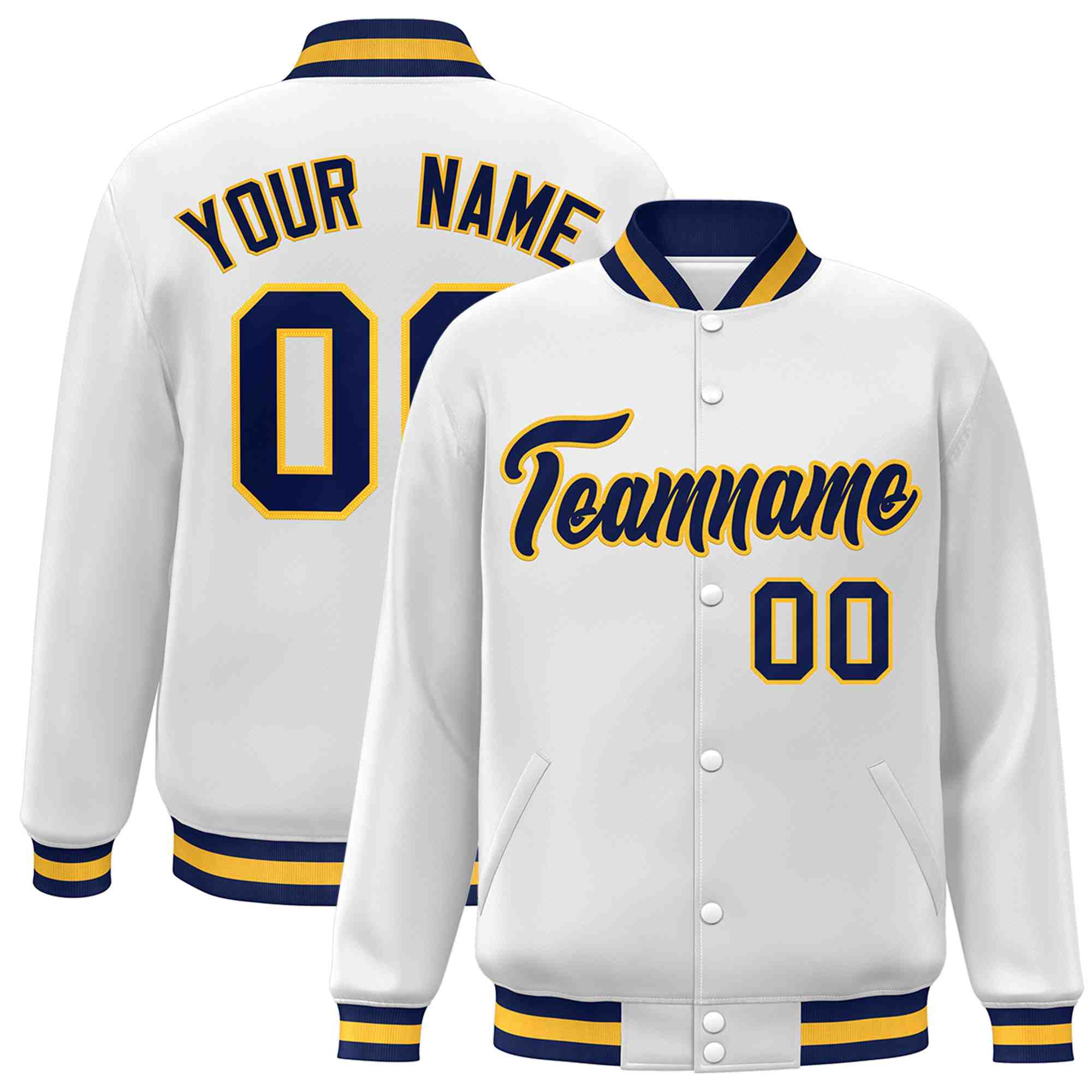 Custom White Black-Gray Classic Style Varsity Full-Snap Letterman Jacket | KXKSHOP